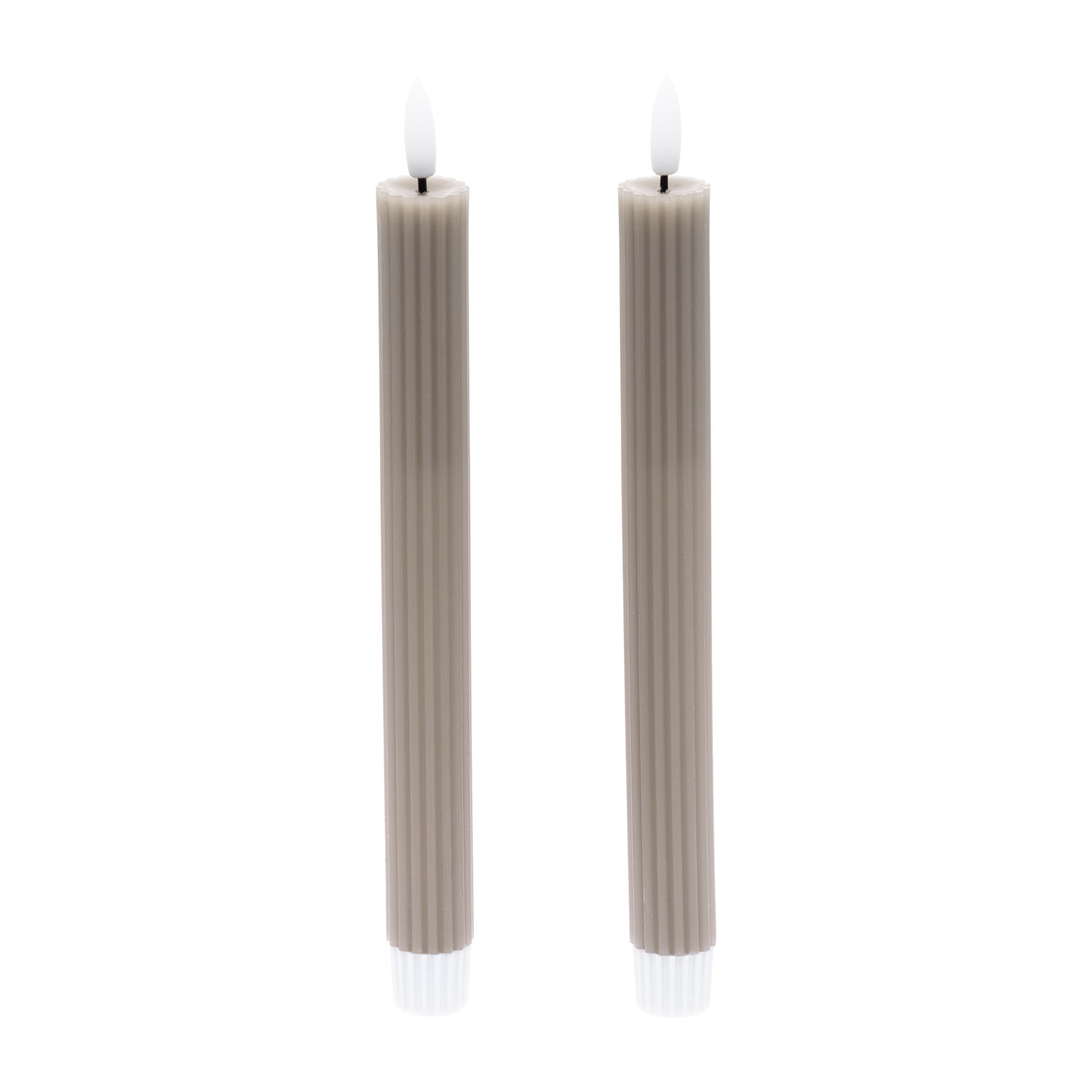 Set 2 Kerzenständer in Graubraun mit Rippenstruktur aus Wachs, 3D-Flamme mit Docht 5 Set 2 Kerzenständer in Graubraun mit Rippenstruktur aus Wachs, 3D-Flamme mit Docht 5