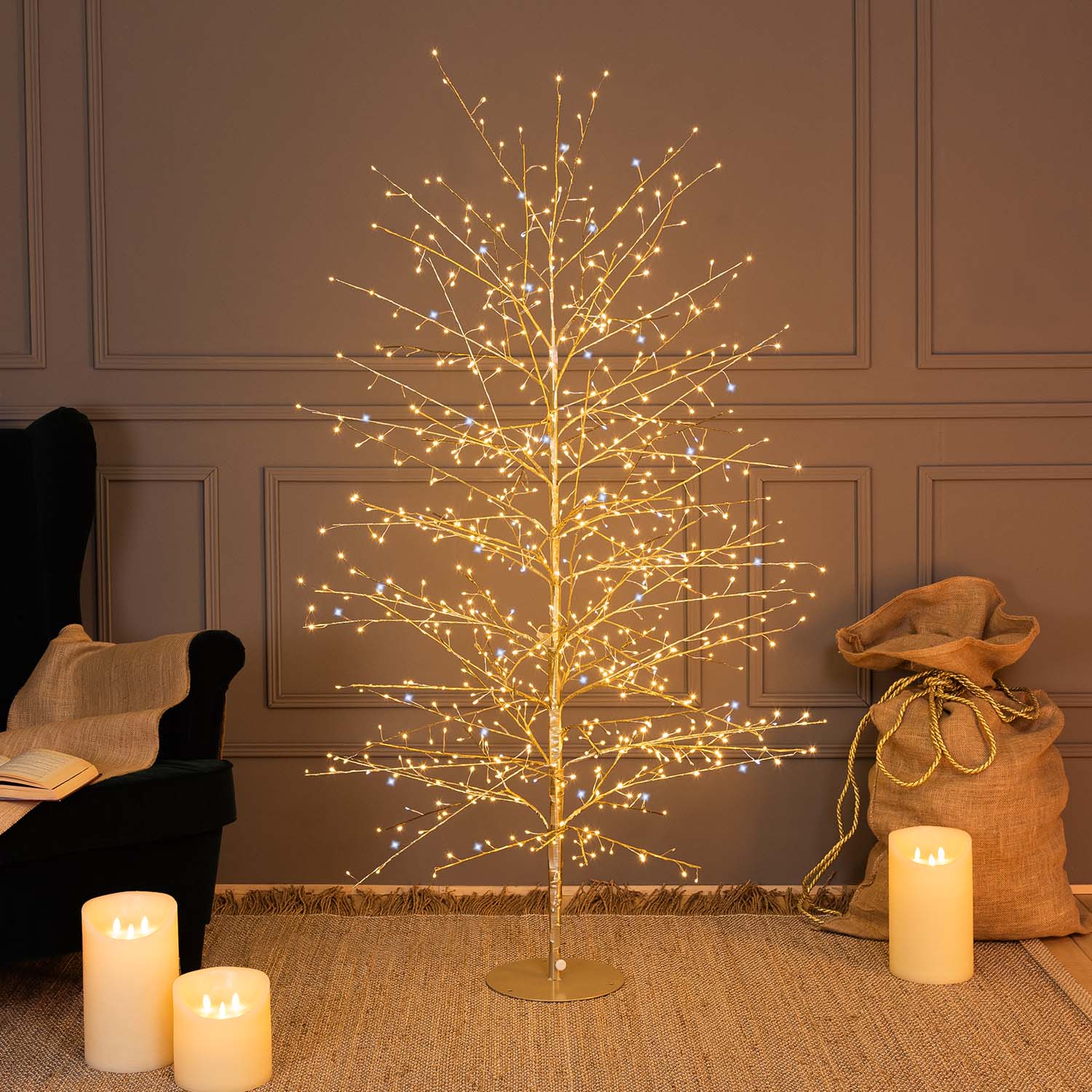 Árbol Tilo champagne h 1,7 m, 784 microled blanco cálido y blanco frío, uso interior Árbol Tilo champagne h 1,7 m, 784 microled blanco cálido y blanco frío, uso interior