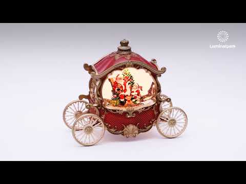 Red and Gold Carriage, sparkling glitter, h 22 cm, warm white LED, Christmas music 2