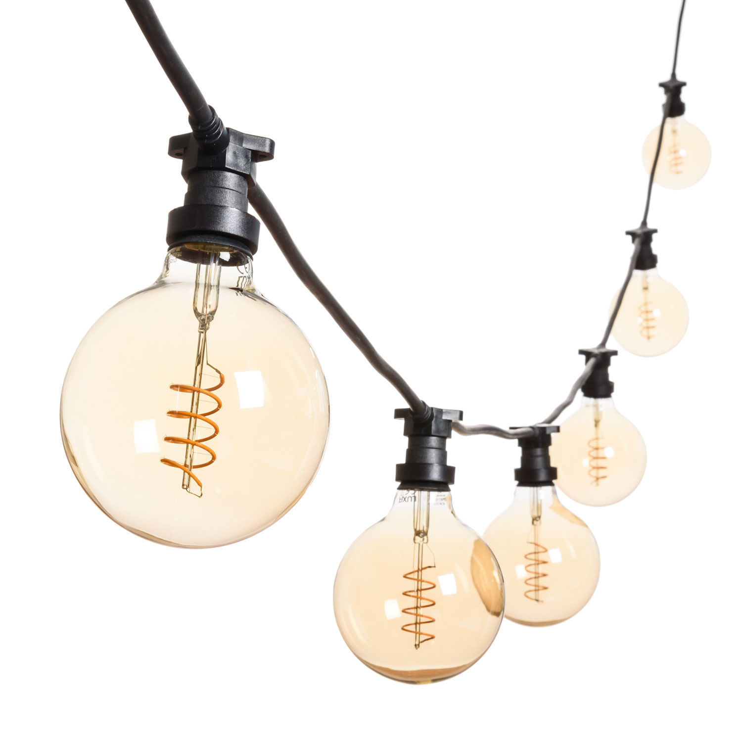 Guirnalda 5m con bombillas led de 4W globo espiral Ø 125mm Guirnalda 5m con bombillas led de 4W globo espiral Ø 125mm