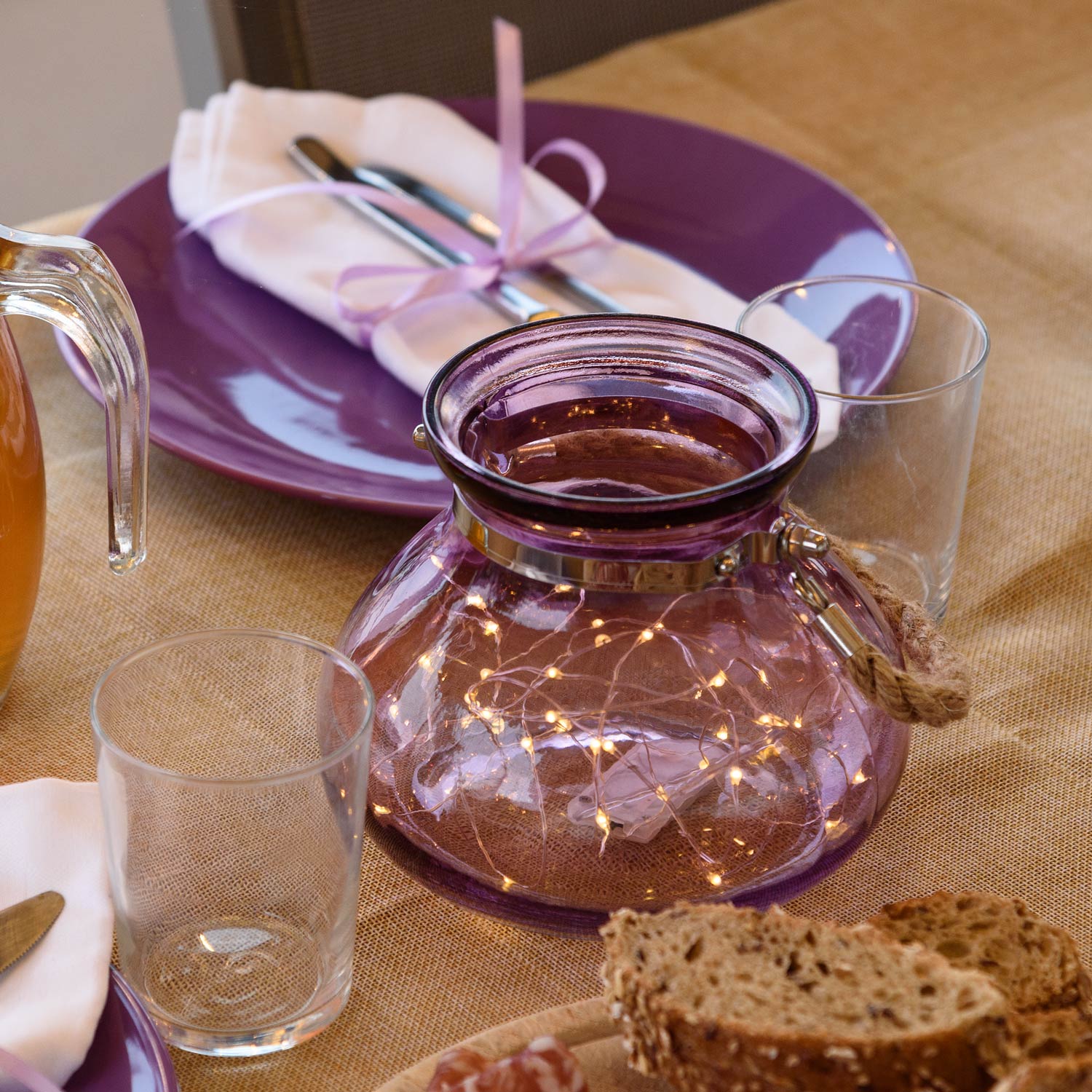 Vase en verre violet avec lumière, 40 MicroLED blanc chaud 7 Vase en verre violet avec lumière, 40 MicroLED blanc chaud 7