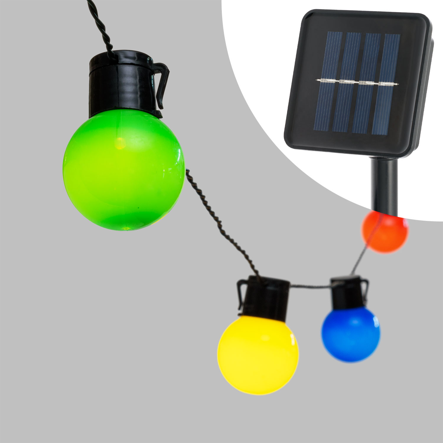 Guirnalda solar de 6 m, 15 bombillas de colores Ø 50 mm, led blanco cálido Guirnalda solar de 6 m, 15 bombillas de colores Ø 50 mm, led blanco cálido