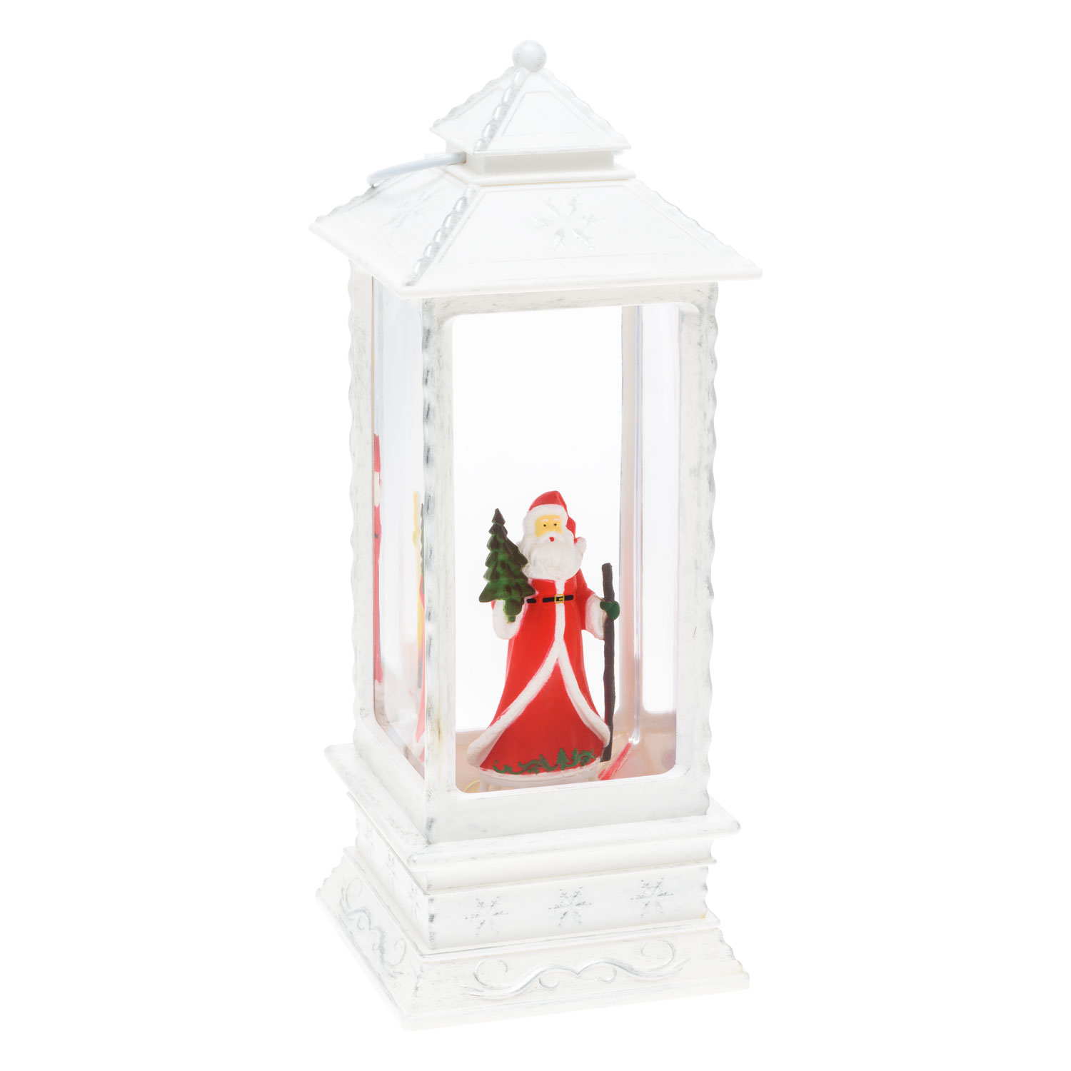 Farol navideño Papá Noel con bastón y arbolito, blanco envejecido, led blanco cálido 9 Farol navideño Papá Noel con bastón y arbolito, blanco envejecido, led blanco cálido 9