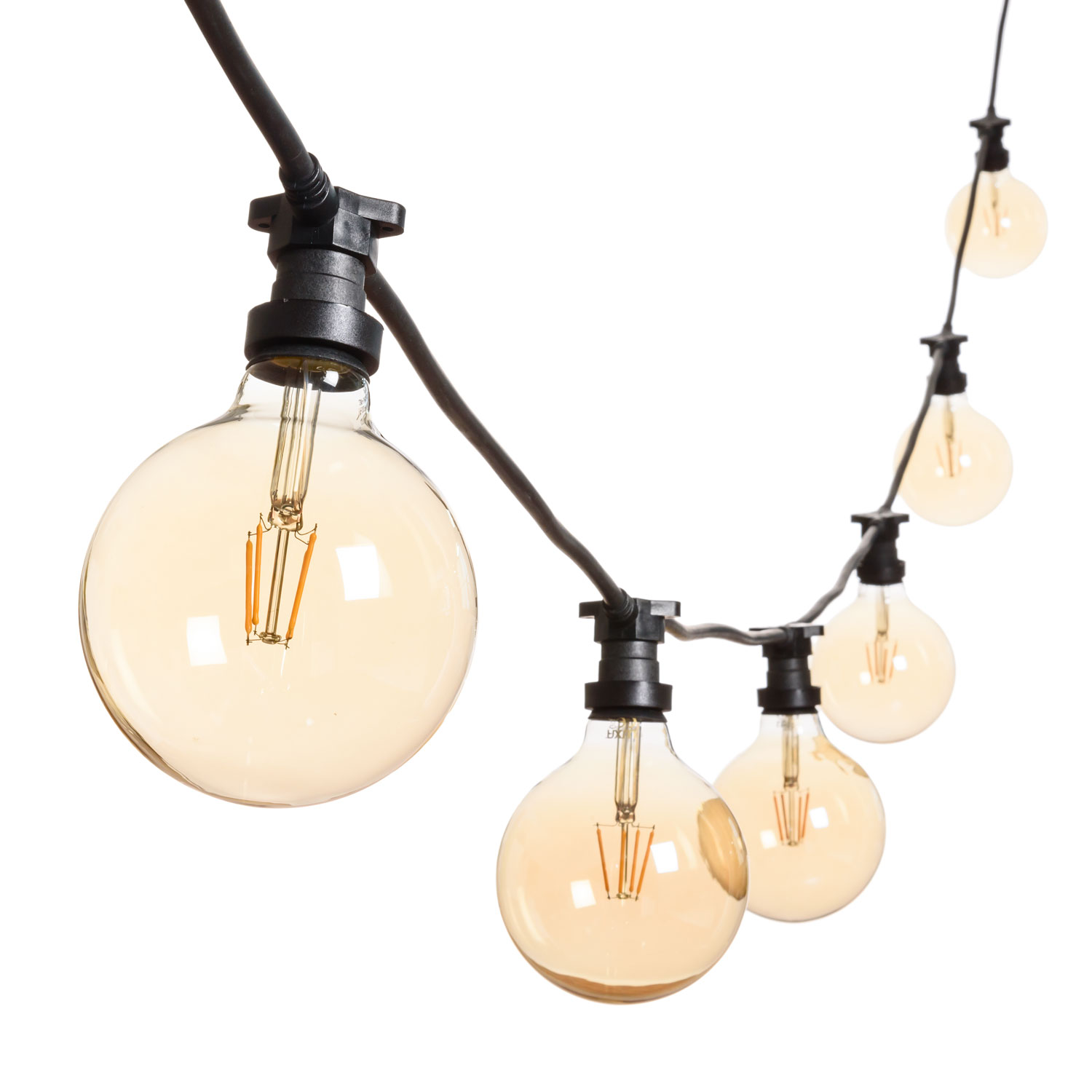 Catena 5 m, 8 lampadine led globo Ø 125 mm di 4 Watt, cavo nero, prolungabile Catena 5 m, 8 lampadine led globo Ø 125 mm di 4 Watt, cavo nero, prolungabile