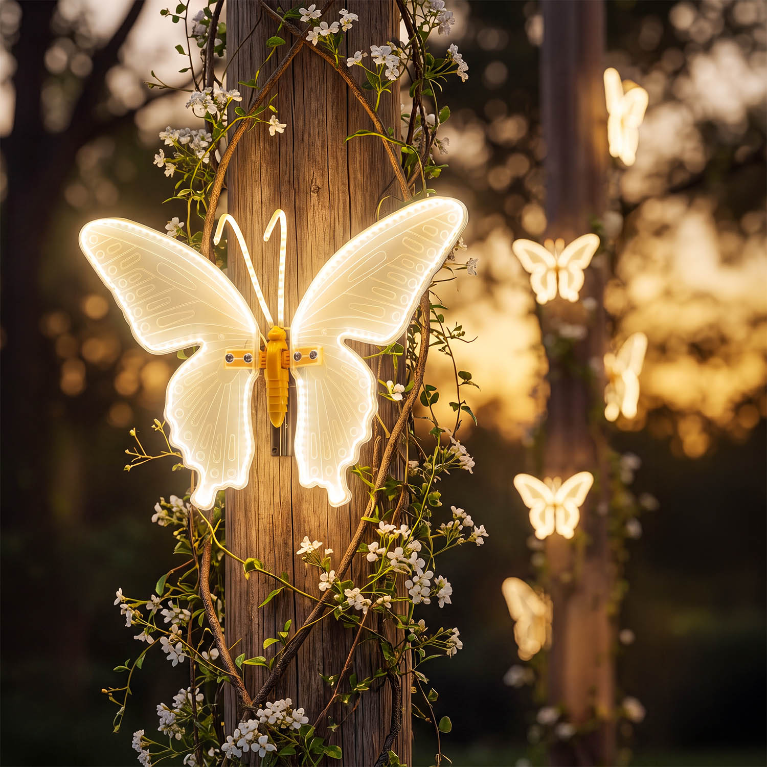 Papillon en tube ultralumineux, 43 cm, 244 led blanc chaud, avec mouvement des ailes 1