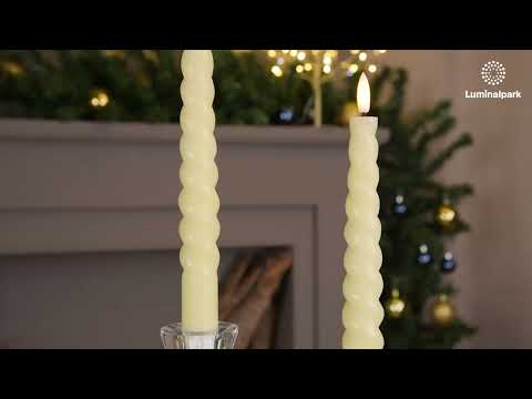 Set 2 Candele stelo avorio a spirale in cera, fiamma 3D con stoppino 2