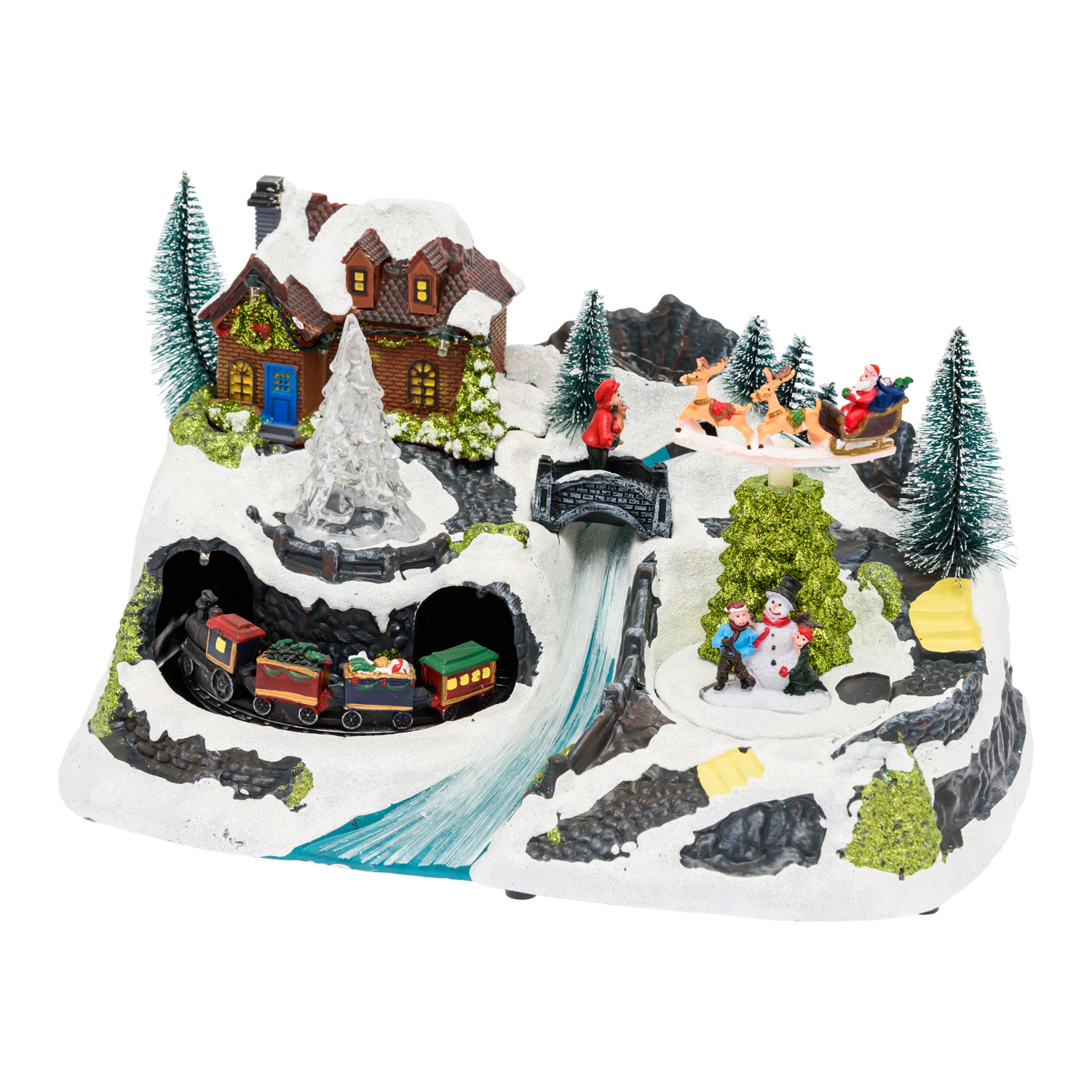 Villaggio di Natale con Paesaggio Innevato, Trenino e Babbo su Slitta rotanti, Ruscello fibre ottiche, h 18 cm, musiche natalizie 3 Villaggio di Natale con Paesaggio Innevato, Trenino e Babbo su Slitta rotanti, Ruscello fibre ottiche, h 18 cm, musiche natalizie 3