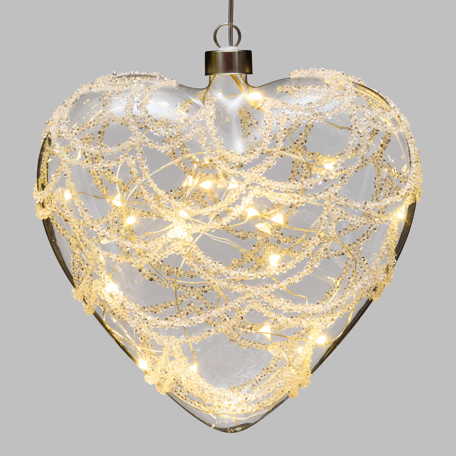 Corazón luminoso de vidrio decorado, micro led blanco cálido 4 Corazón luminoso de vidrio decorado, micro led blanco cálido 4