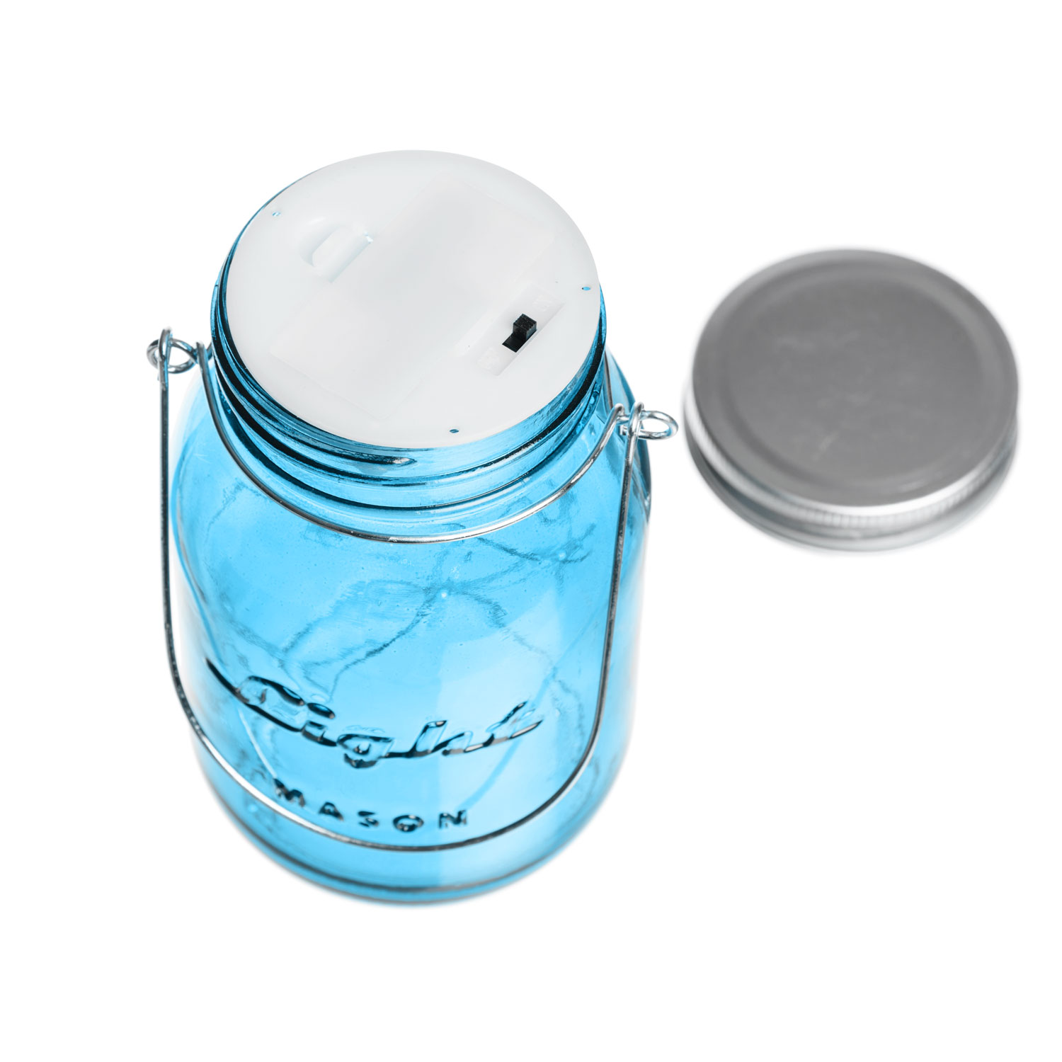 Blaues Einweckglas mit Micro LEDs warmweiß 4 Blaues Einweckglas mit Micro LEDs warmweiß 4