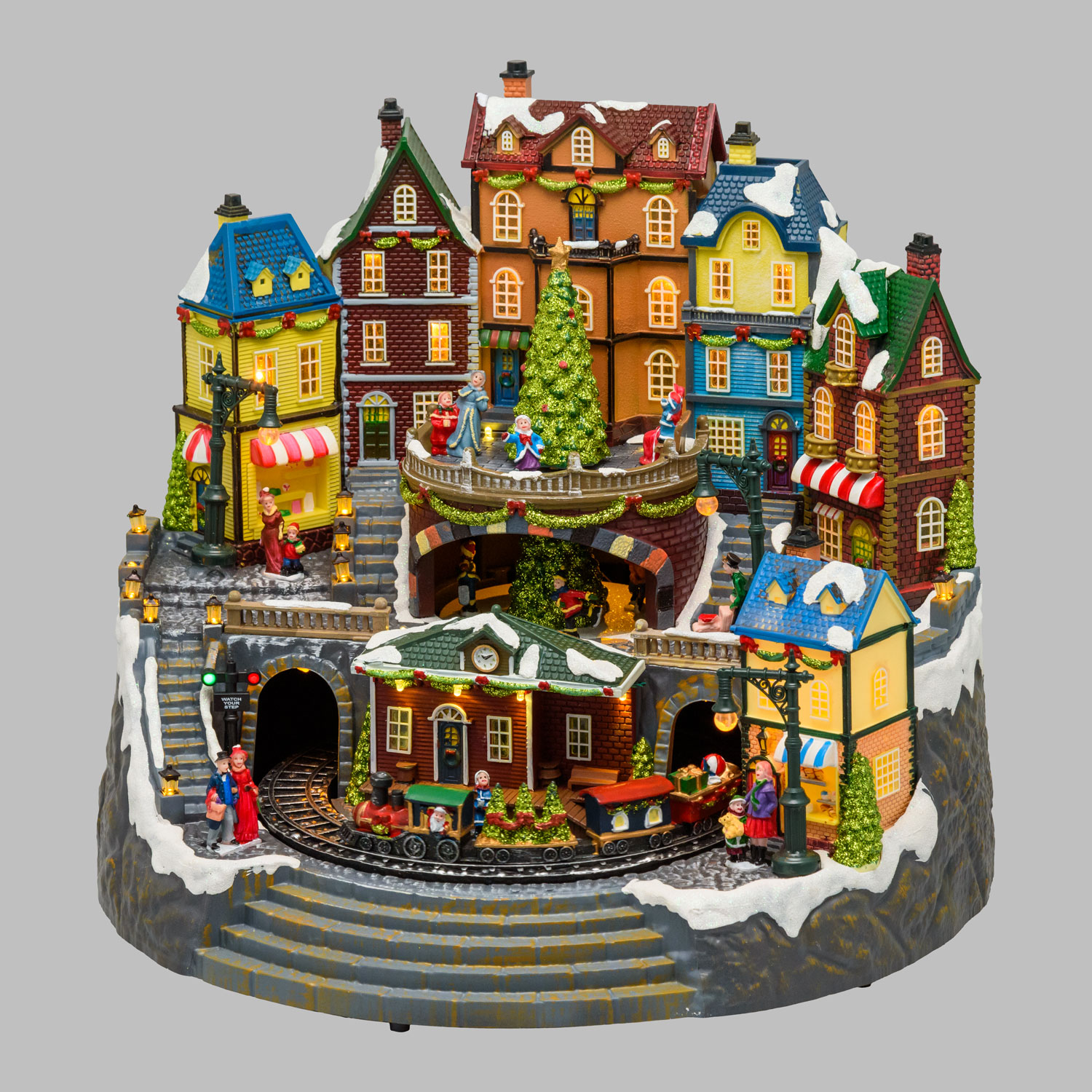 Pueblo de Navidad, Estación con Trenecito en movimiento y Árbol de Navidad giratorio, h 38 cm, villancicos 8 Pueblo de Navidad, Estación con Trenecito en movimiento y Árbol de Navidad giratorio, h 38 cm, villancicos 8