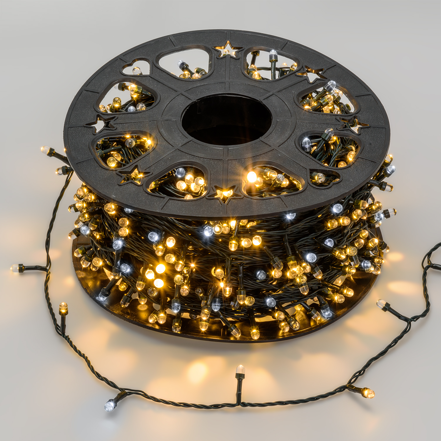 Catena 100 m, 1000 led Convex Ø 8 mm, bianco caldo e bianco freddo, cavo verde