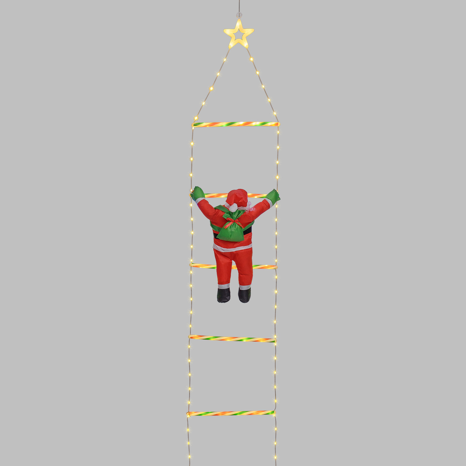 Babbo Natale su scala luminosa, h 200 cm, Dual LED bianco caldo e multicolor 4