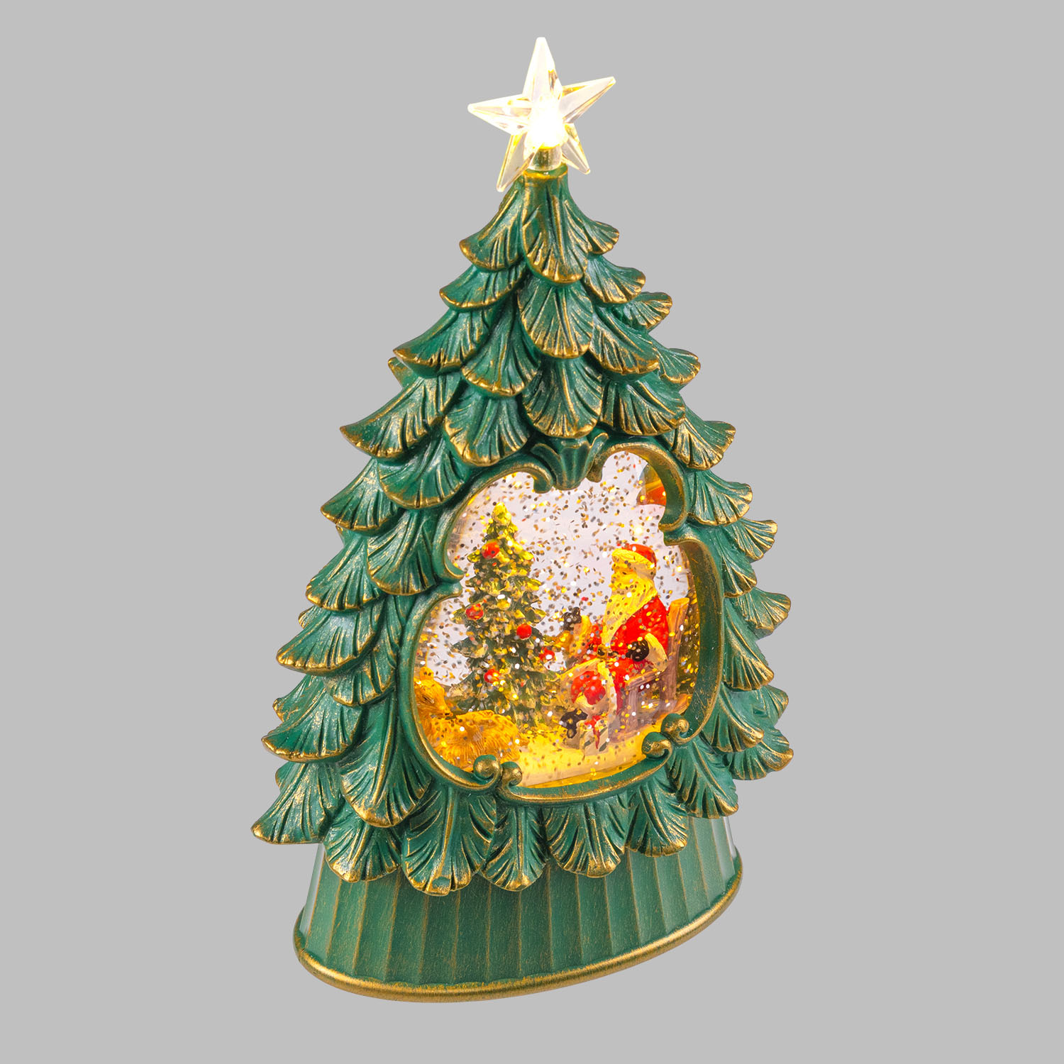Sapin de Noël vert patiné, paillettes scintillantes, h 26 cm, mélodies de Noël, LED blanc chaud Sapin de Noël vert patiné, paillettes scintillantes, h 26 cm, mélodies de Noël, LED blanc chaud