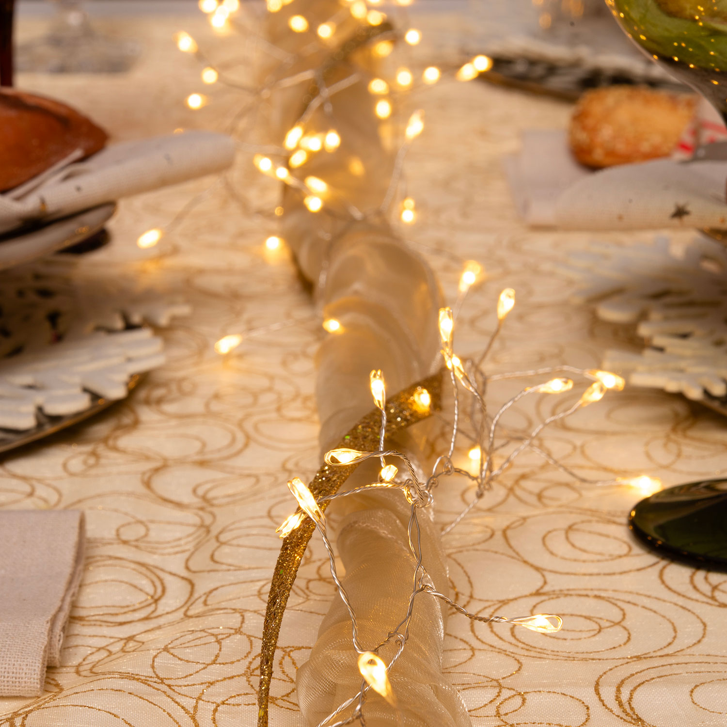 Guirnalda Mini Festón de Luces a pilas 3 m, 150 microled blanco cálido, cable metal plata 4 Guirnalda Mini Festón de Luces a pilas 3 m, 150 microled blanco cálido, cable metal plata 4