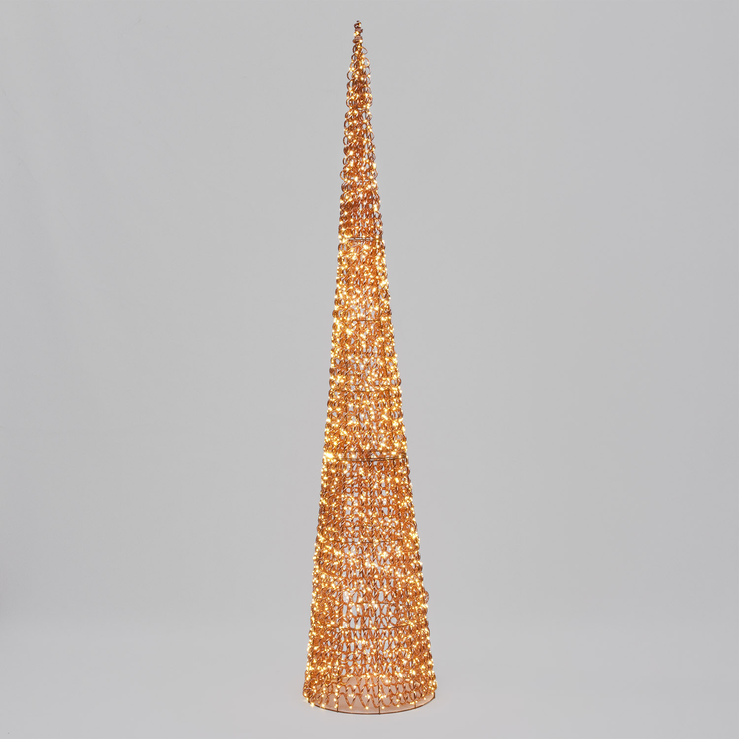 Cono in metallo 3D Rose Gold, filo a spirale, h 210 cm, 2400 microled bianco caldo