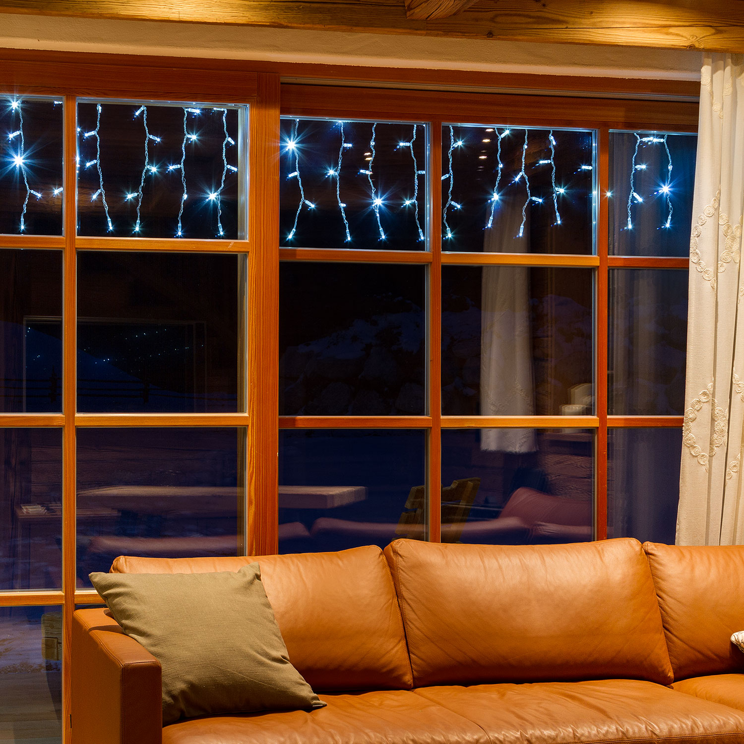 Lichtervorhang 3 x h 0,5 m, 120 Maxi LEDs kaltweiß, transparentes Kabel, erweiterbar 12 Lichtervorhang 3 x h 0,5 m, 120 Maxi LEDs kaltweiß, transparentes Kabel, erweiterbar 12