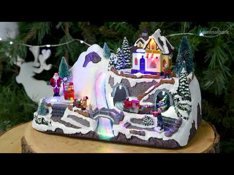 Weihnachtsdorf aus Polyresin, Spielzug, Tunnel und rotierenden Geschenken, h 19 cm, mit Weihnachtsliedern 2 Weihnachtsdorf aus Polyresin, Spielzug, Tunnel und rotierenden Geschenken, h 19 cm, mit Weihnachtsliedern 2