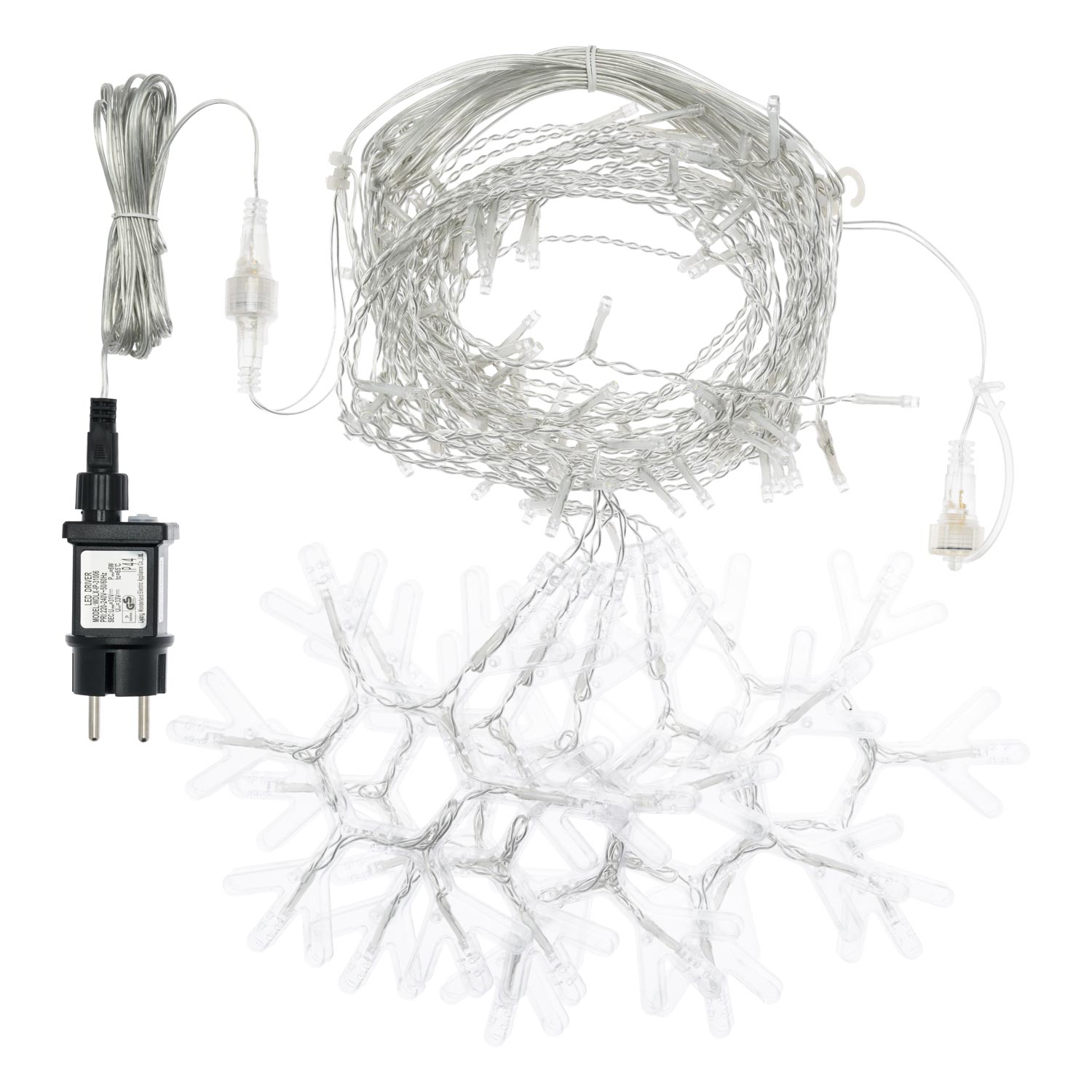 Eisregen Lichterkette mit 5 Schneeflocken, 4 x h 0,8 m, 145 LEDs kaltweiß 4 Eisregen Lichterkette mit 5 Schneeflocken, 4 x h 0,8 m, 145 LEDs kaltweiß 4
