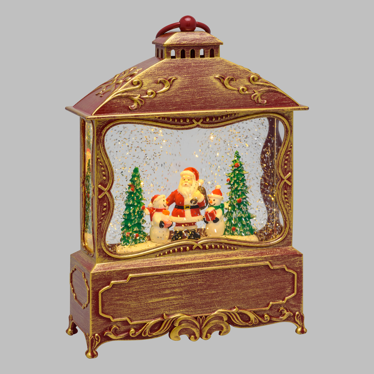 Lanterne de Noël rouge antique à piles avec neige paillettes, h. 27 cm 7 Lanterne de Noël rouge antique à piles avec neige paillettes, h. 27 cm 7