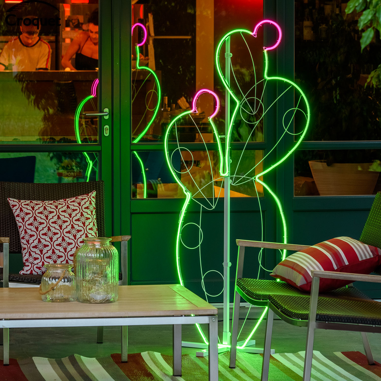 Figuier de barbarie décoratif en tube lumineux effet néon, 1,58 m, led vert et rose Figuier de barbarie décoratif en tube lumineux effet néon, 1,58 m, led vert et rose