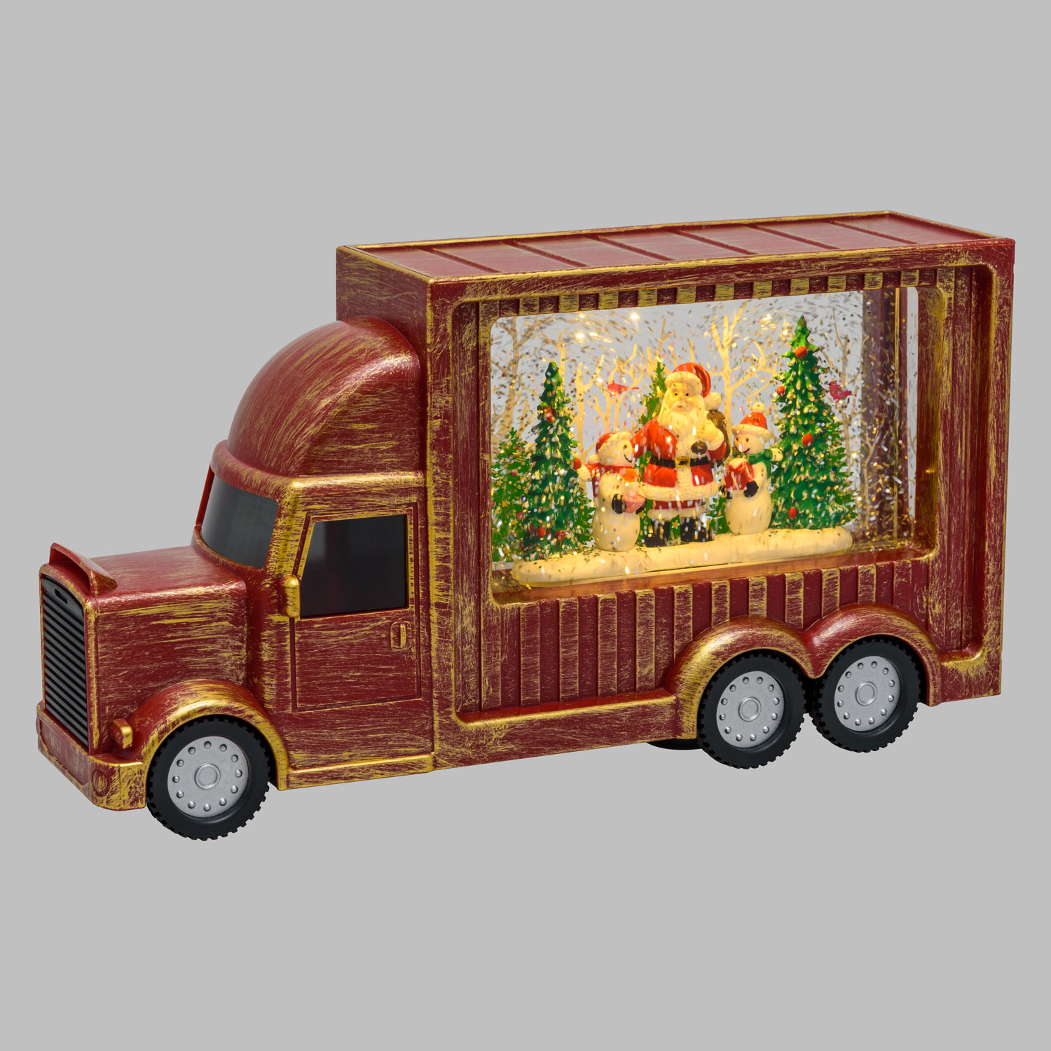 Lanterne de Noël rouge antique à piles Camion Cola avec neige paillettes 8 Lanterne de Noël rouge antique à piles Camion Cola avec neige paillettes 8