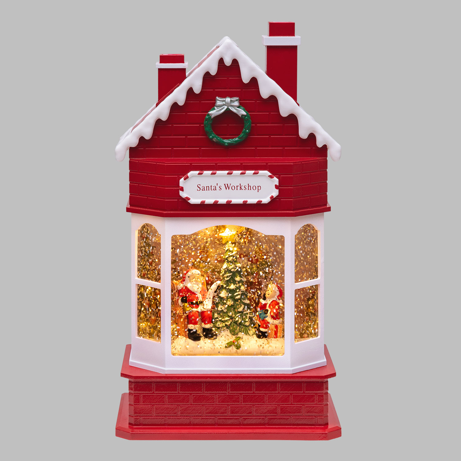 Atelier du Père Noël, paillettes scintillantes, h 28,5 cm, mélodies de Noël, LED blanc chaud Atelier du Père Noël, paillettes scintillantes, h 28,5 cm, mélodies de Noël, LED blanc chaud