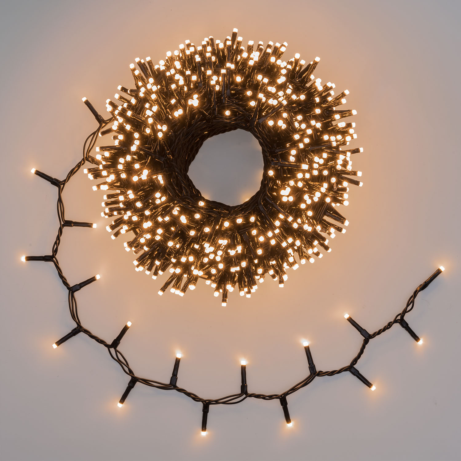 Catena 30 m, 1000 miniled bianco caldo e bianco extra caldo, cavo nero 6