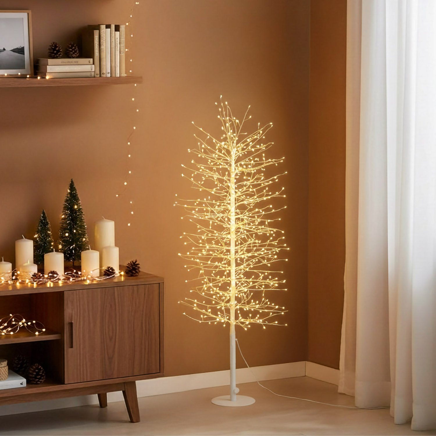 Slim Tree, White Linden Branch h 1.1 m, 792 Warm White MicroLEDs, Indoor use
