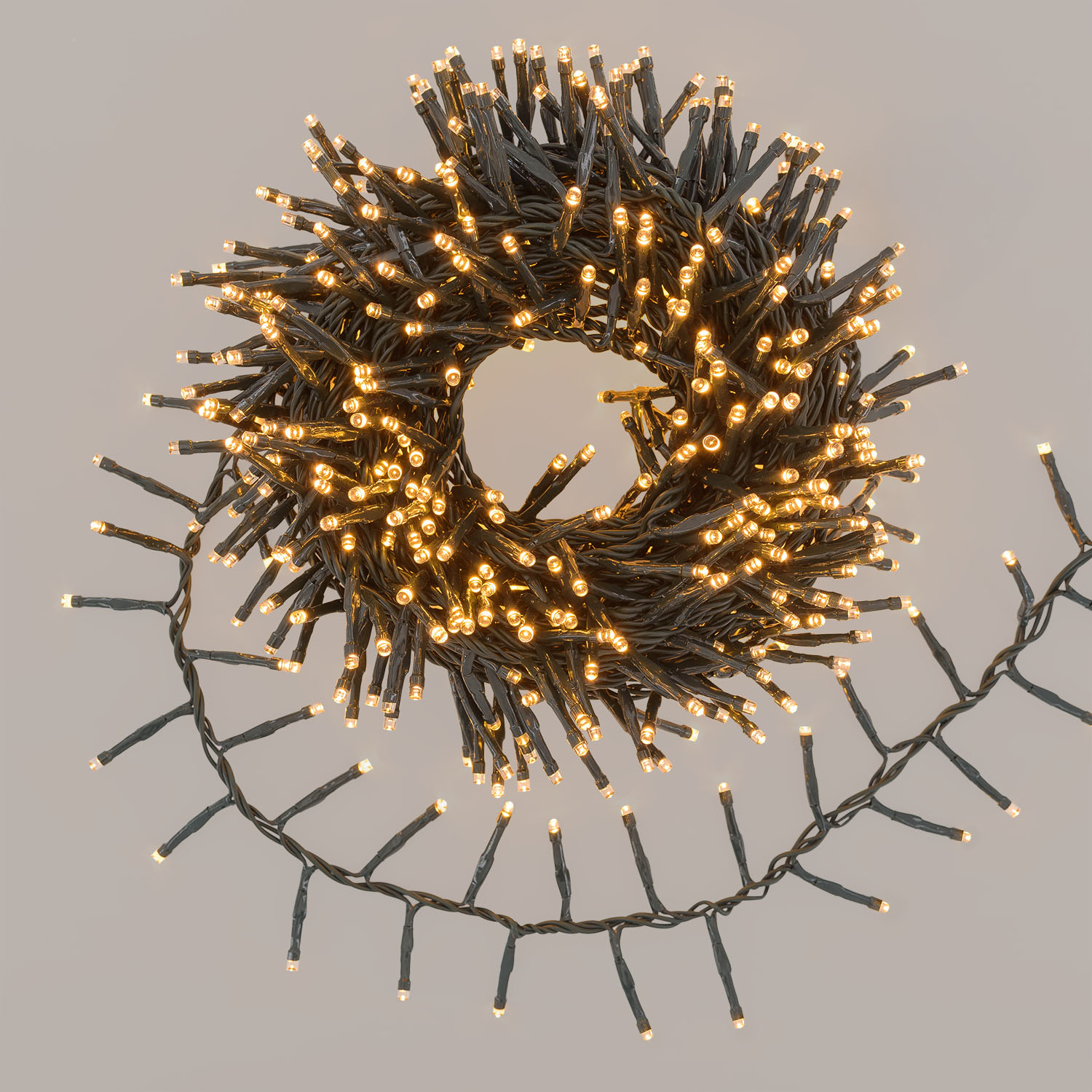 MiniCluster Lichterkette Connect+ 12 m, 600 LEDs Warmweiß, grünes Kabel, verlängerbar MiniCluster Lichterkette Connect+ 12 m, 600 LEDs Warmweiß, grünes Kabel, verlängerbar