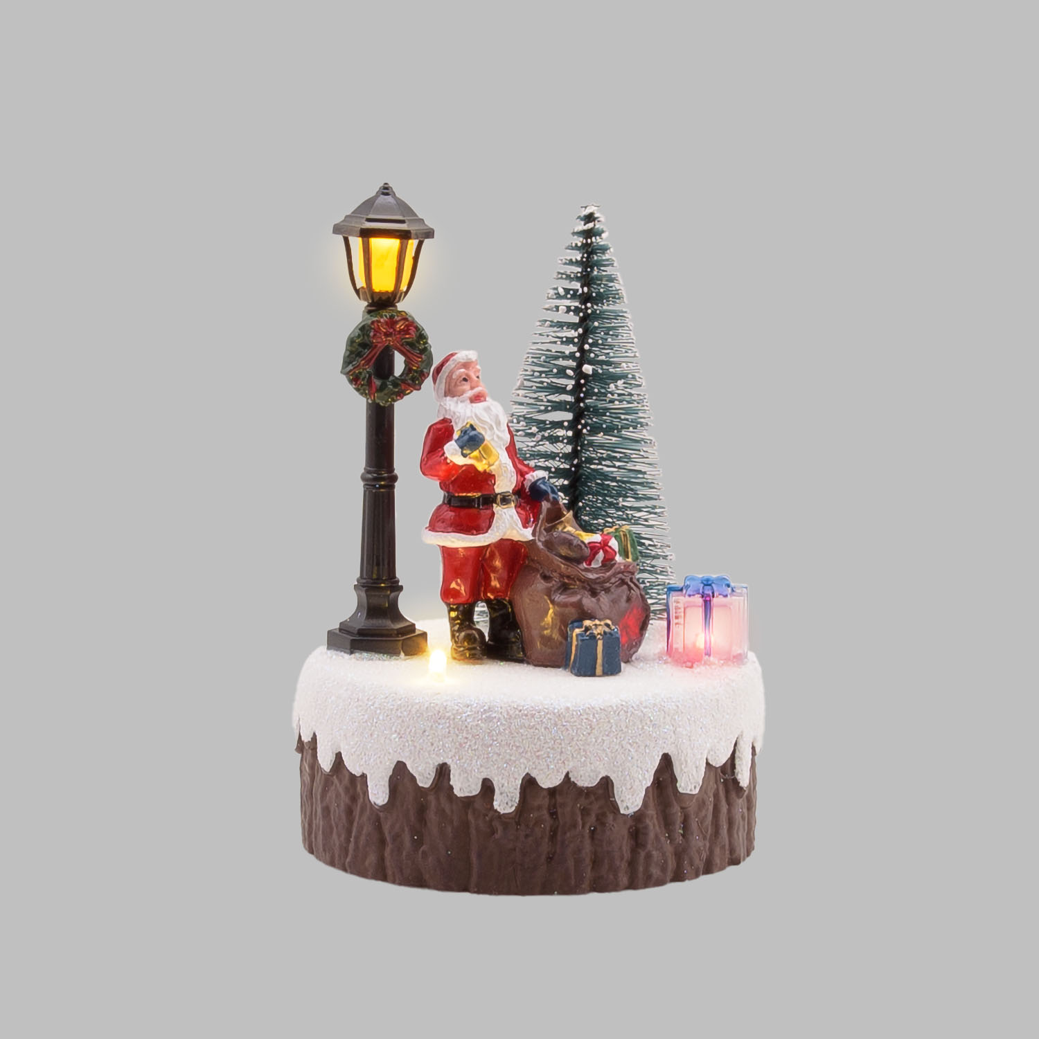 Pueblo de Navidad, Papá Noel con farola y árbol, altura 13 cm