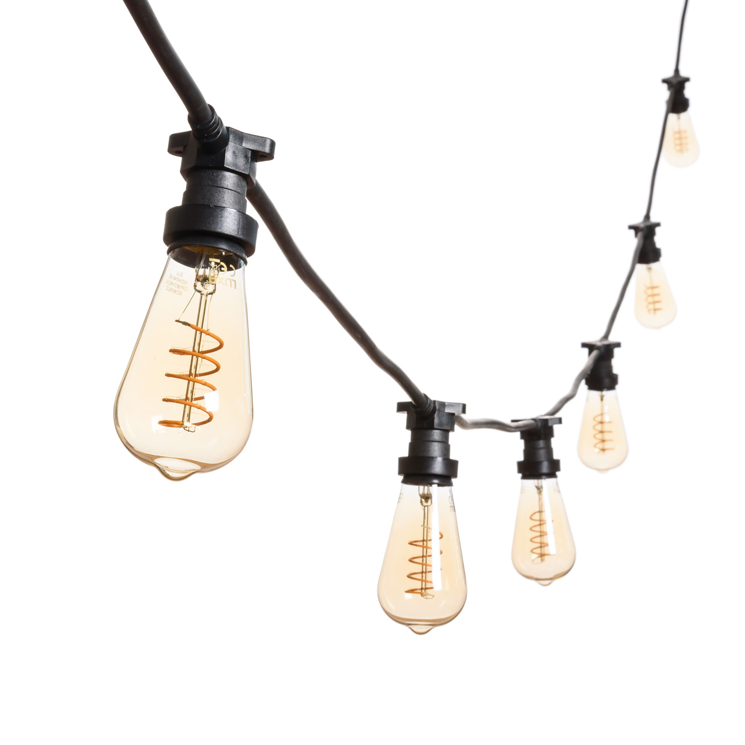 Catena 5 m, 8 lampadine Edison Ø 64 mm di 4 Watt, led a spirale, cavo nero, prolungabile Catena 5 m, 8 lampadine Edison Ø 64 mm di 4 Watt, led a spirale, cavo nero, prolungabile