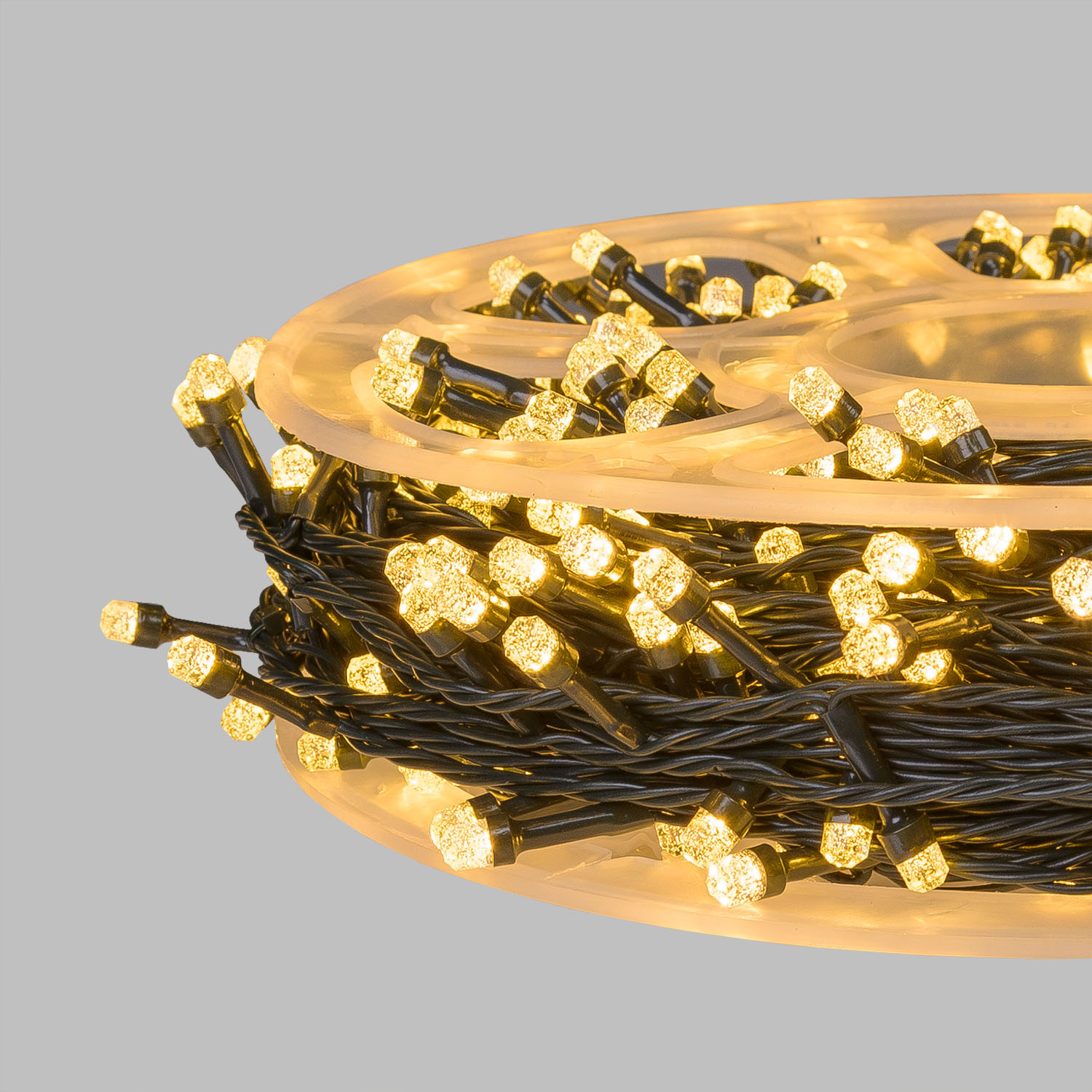 Lichterkette 50 m, 500 Diamant-Bubble LEDs in warmweiß, grünes Kabel