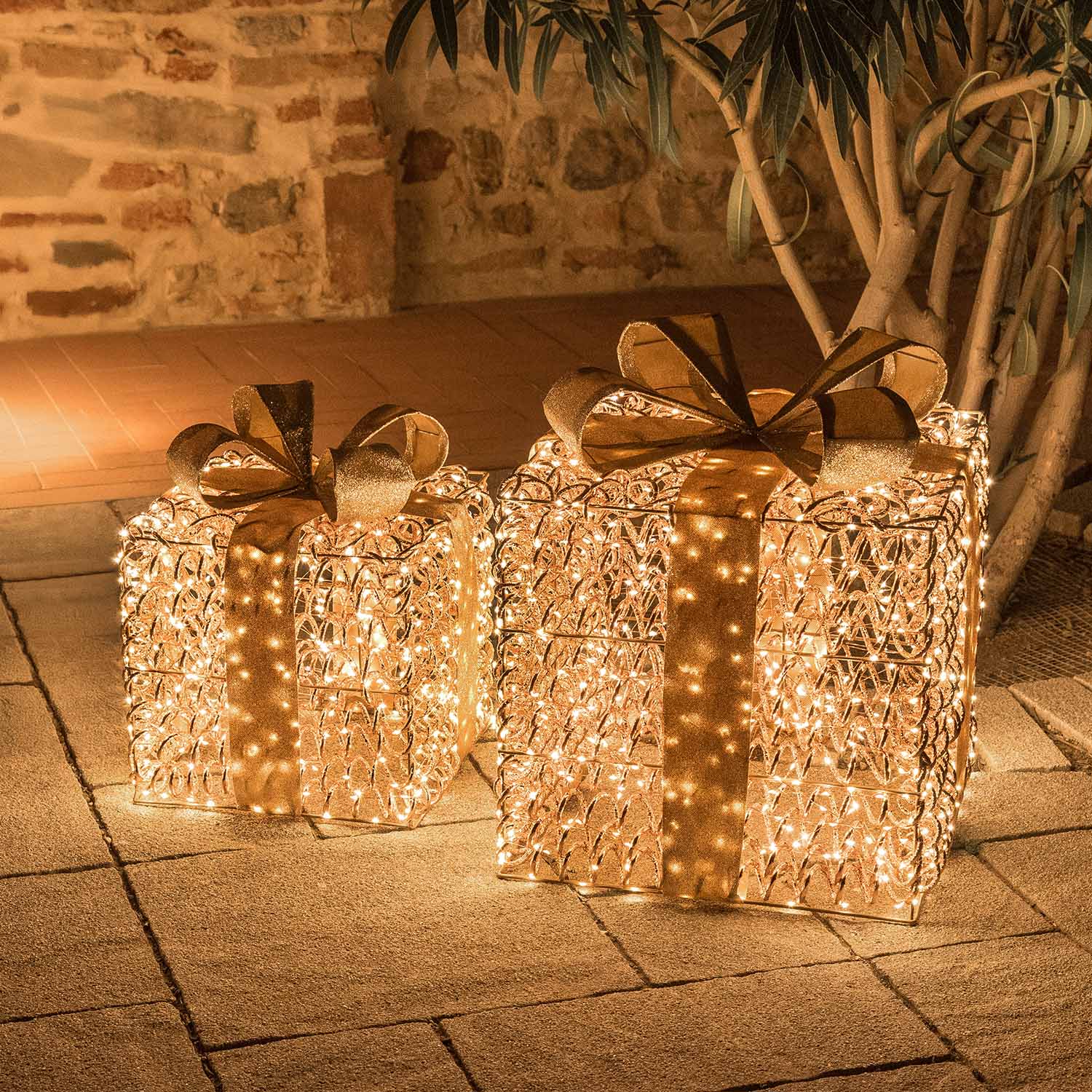 Set 2 Pacchi Regalo luminosi 3D Rose Gold, filo a spirale, led bianco caldo 5