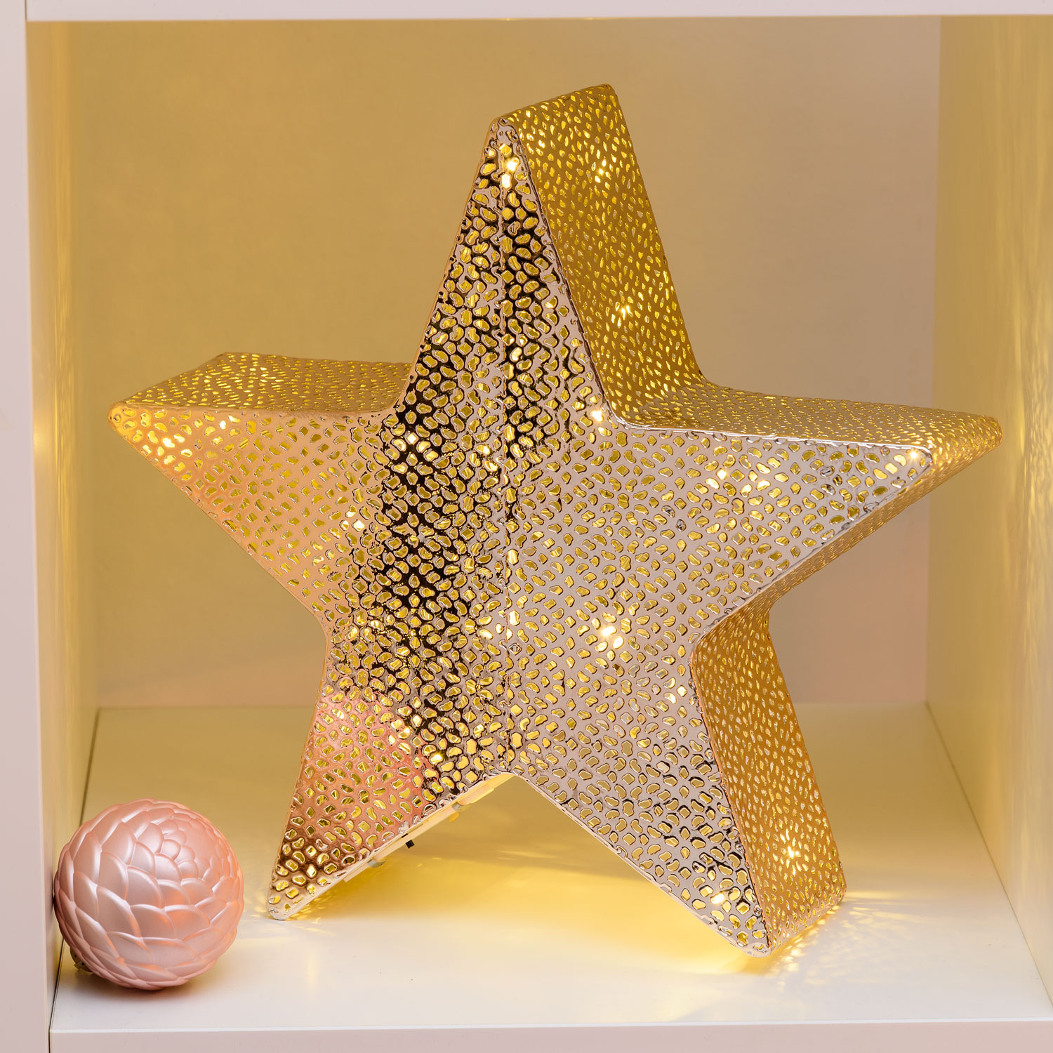 Étoile 5 pointes couleur champagne Ø 30 cm, led blanc chaud Étoile 5 pointes couleur champagne Ø 30 cm, led blanc chaud