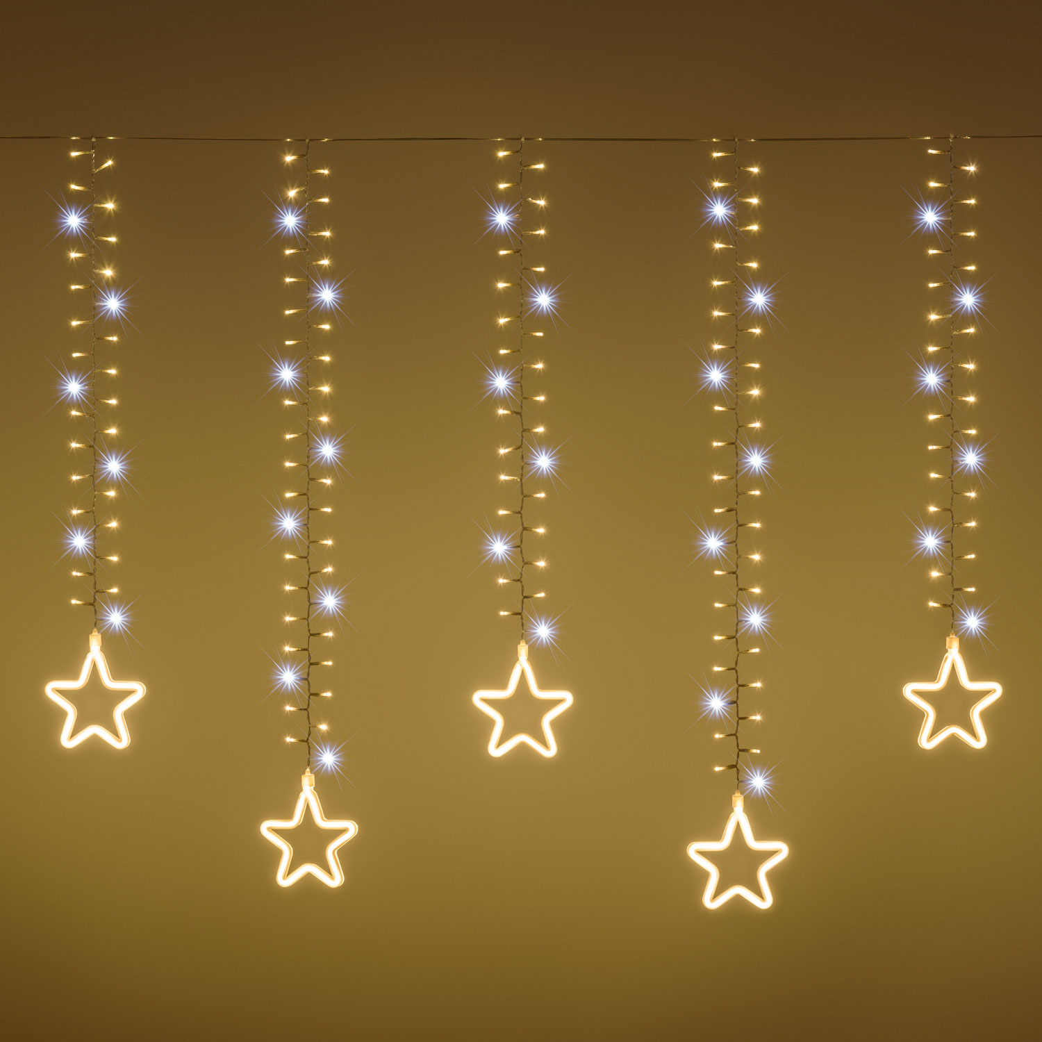 Estalactita decorada con estrellas SMD Neón, 3 x h 1,05 m, 930 led blanco cálido Estalactita decorada con estrellas SMD Neón, 3 x h 1,05 m, 930 led blanco cálido