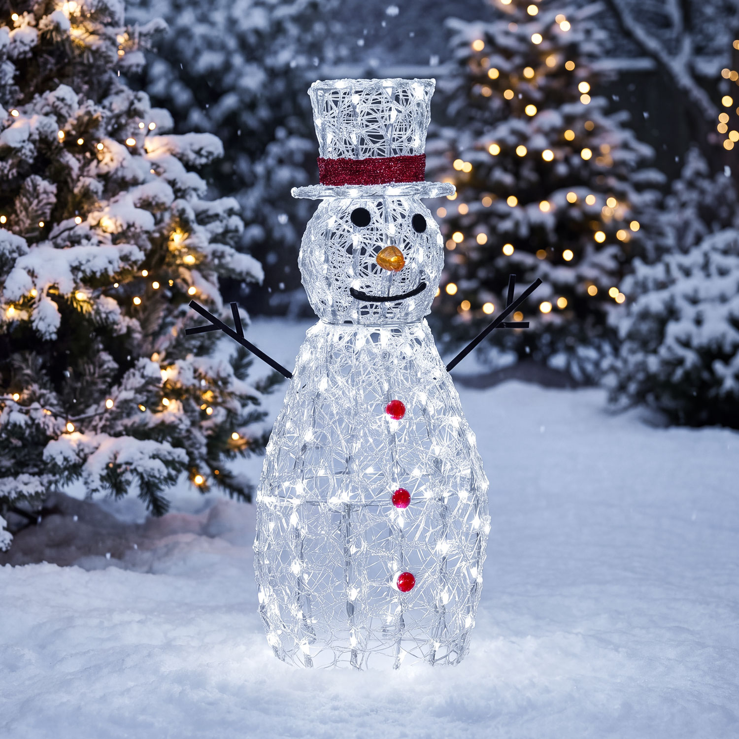 Bonhomme de neige à piles h 90 cm, 180 led blanc froid