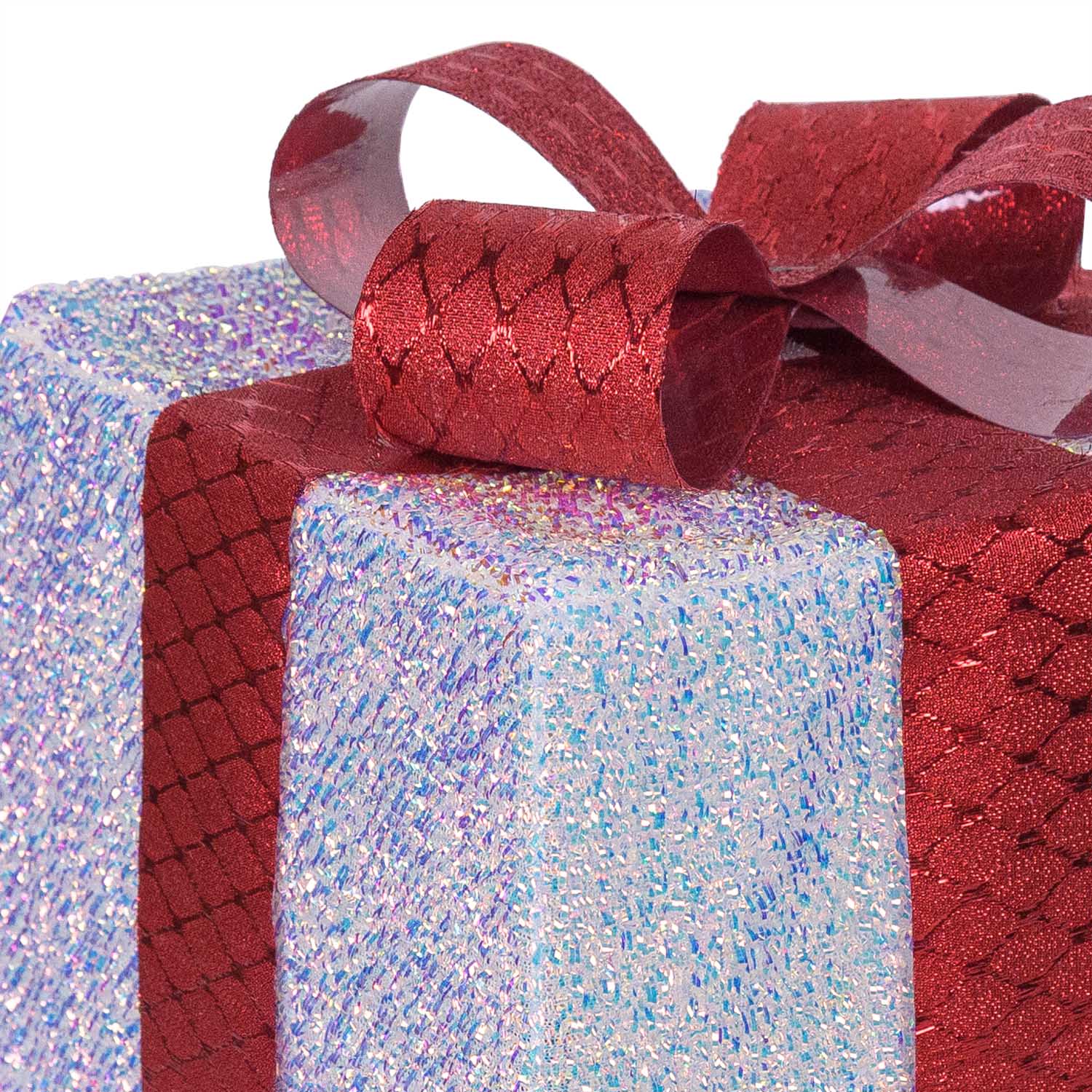 Set de 3 Paquets-Cadeaux lumineux 3D en Tissu Blanc Irisé, LED blanc chaud, usage intérieur 4