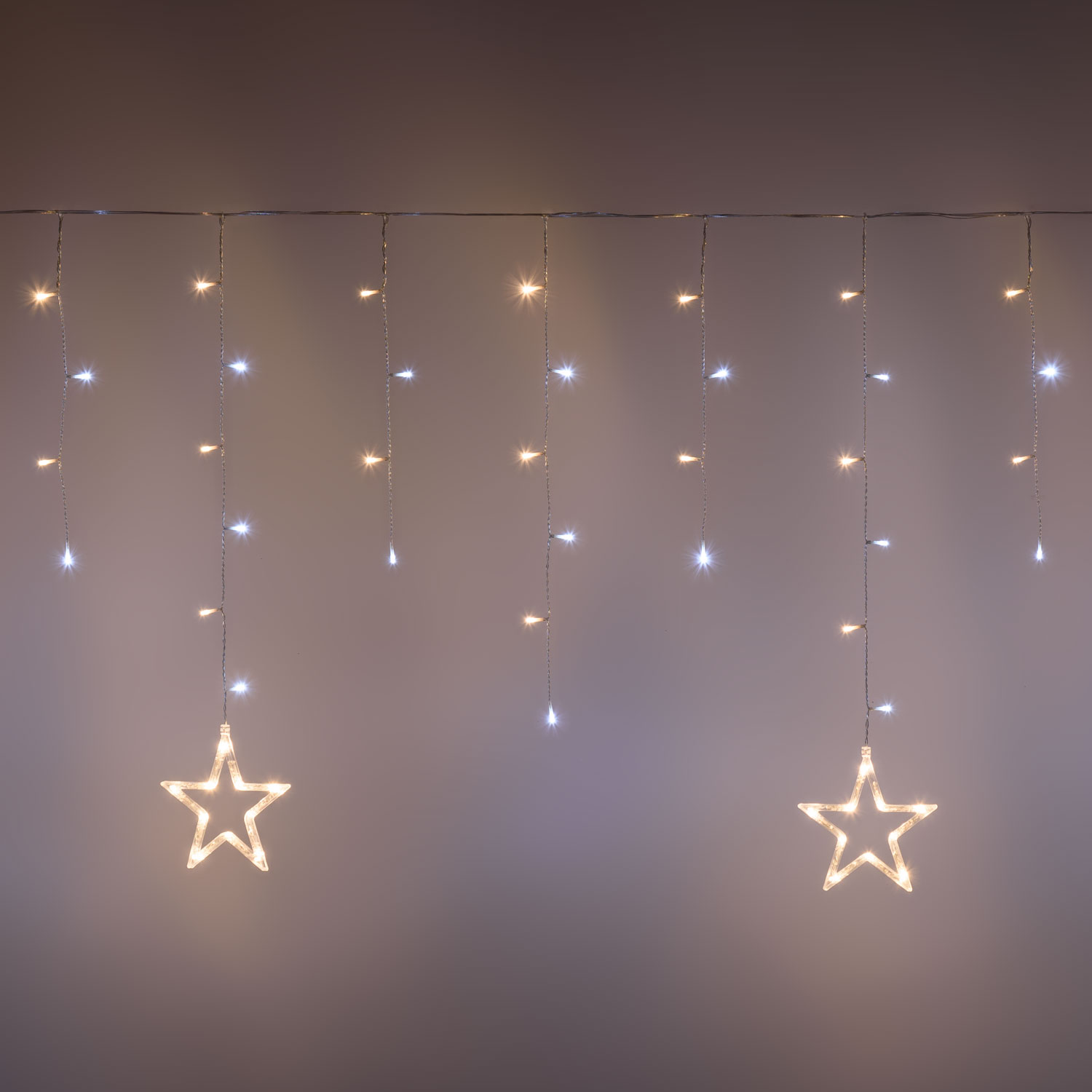 4 x 0.8 m Icicle light with 5 stars, 150 LEDs warm white and white 4 x 0.8 m Icicle light with 5 stars, 150 LEDs warm white and white