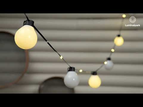 Solar Party-Lichterkette 8 m mit beleuchtetem Kabel , 20 weiße Birnen, 58 LEDs warmweiß, schwarzes Kabel 2 Solar Party-Lichterkette 8 m mit beleuchtetem Kabel , 20 weiße Birnen, 58 LEDs warmweiß, schwarzes Kabel 2