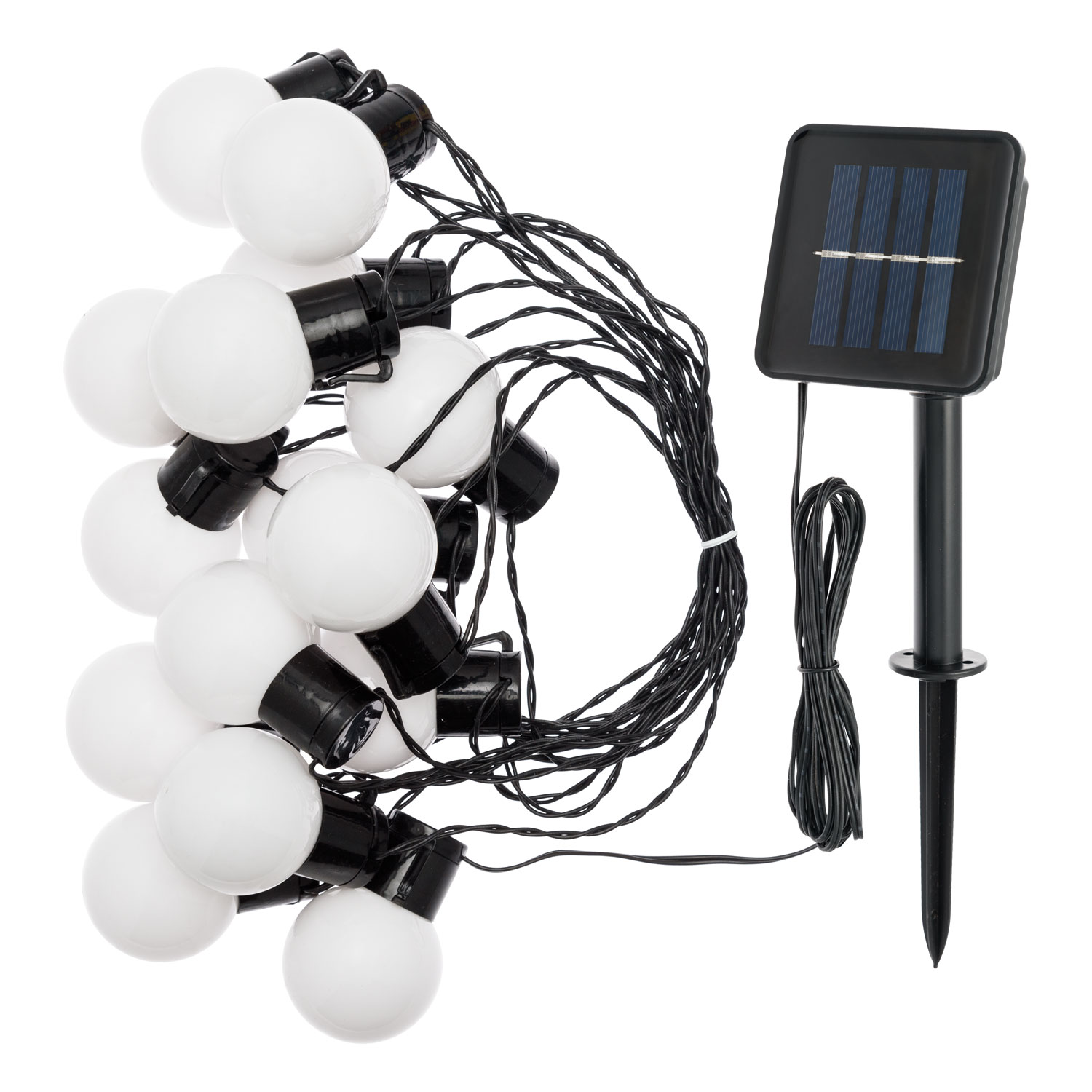 Guirnalda solar de 6 m, 15 bombillas blancas Ø 50 mm, led blanco cálido 8 Guirnalda solar de 6 m, 15 bombillas blancas Ø 50 mm, led blanco cálido 8