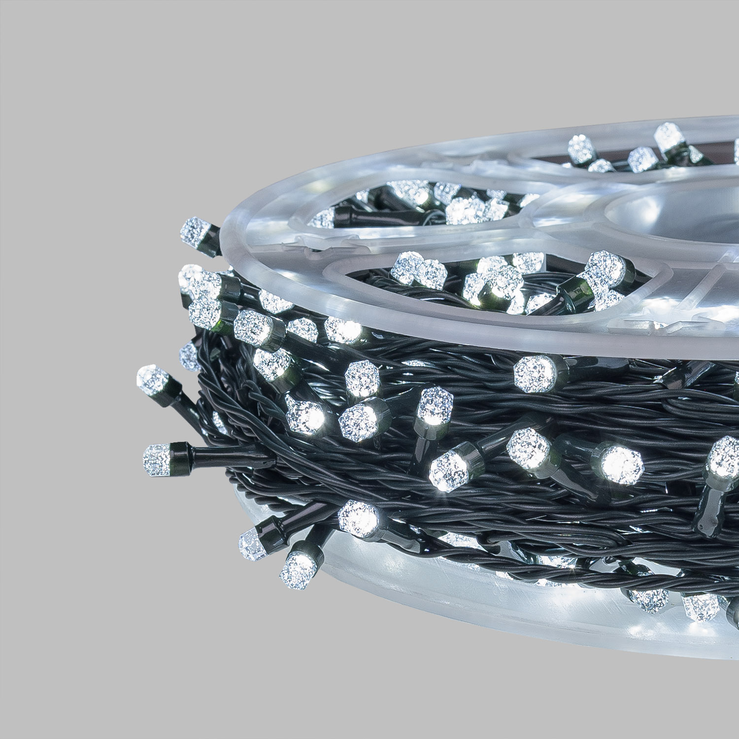 Catena 50 m, 500 led Diamante Bubble bianco freddo, cavo verde 1