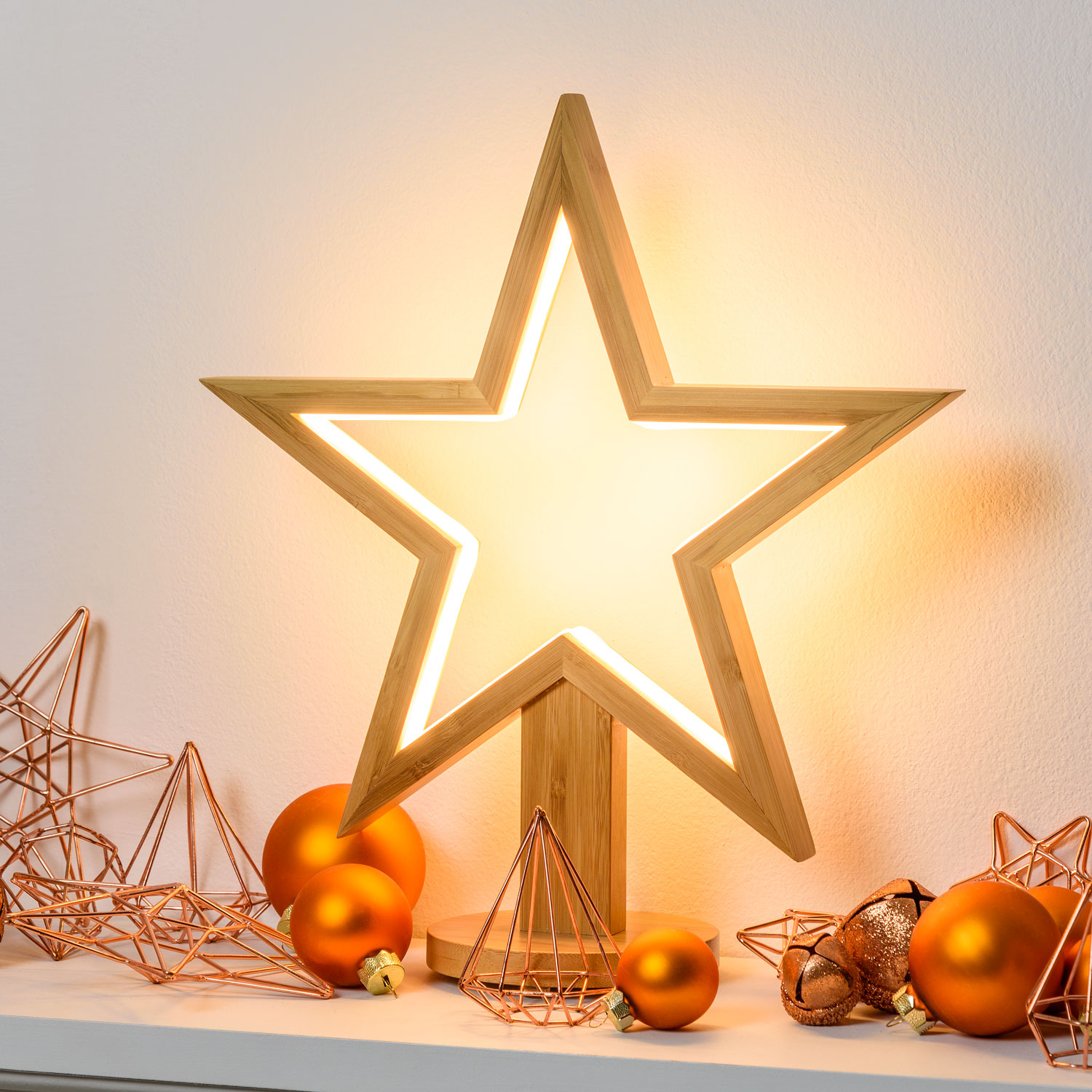 Stella in legno naturale, 35 cm, led bianco caldo, uso interno 2 Stella in legno naturale, 35 cm, led bianco caldo, uso interno 2