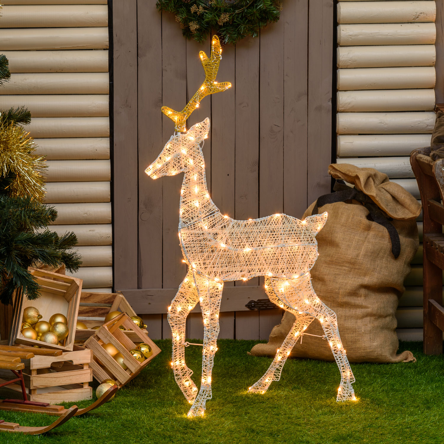 Renna 2D crema e marrone 105 cm, led bianco extra caldo Renna 2D crema e marrone 105 cm, led bianco extra caldo