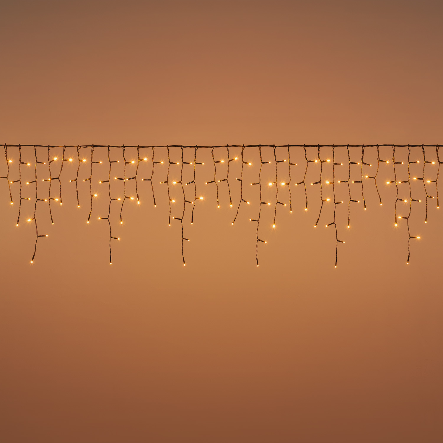 5 x h 0.36m Warm White Connect+ Icicle Lights, 400 LEDs, green cable, connectable 3