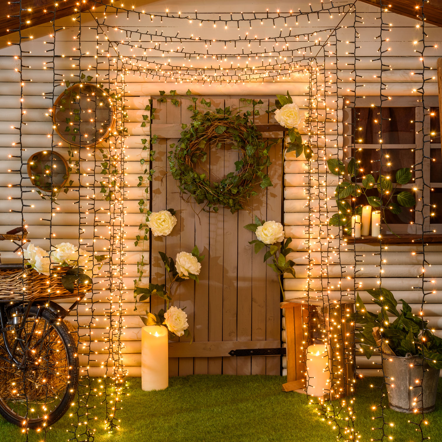 Catena Nastro di Luce 30,5 m, 1500 led bianco extra caldo e bianco caldo, cavo verde 6 Catena Nastro di Luce 30,5 m, 1500 led bianco extra caldo e bianco caldo, cavo verde 6