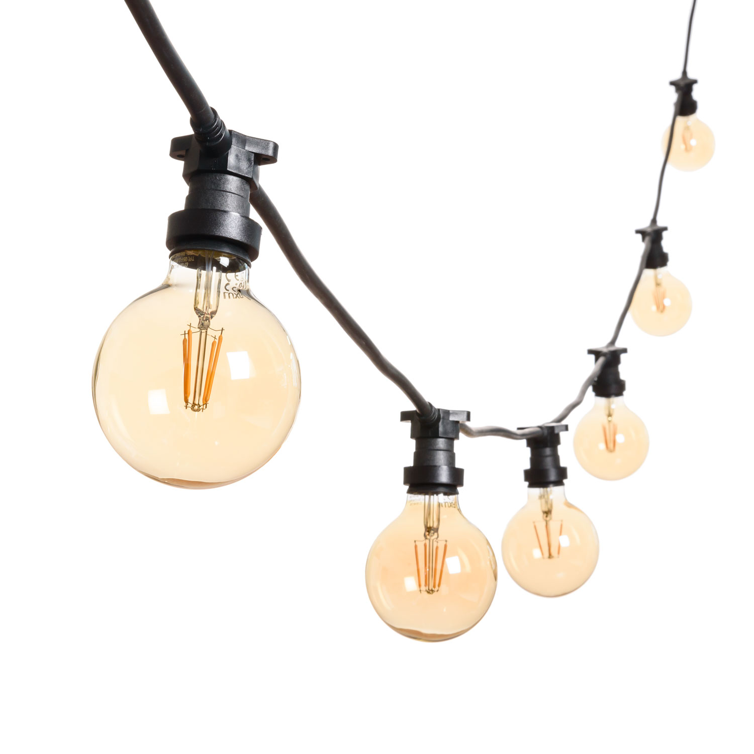 Catena 5 m, 8 lampadine led globo Ø 95 mm di 4 Watt, cavo nero, prolungabile 1 Catena 5 m, 8 lampadine led globo Ø 95 mm di 4 Watt, cavo nero, prolungabile 1