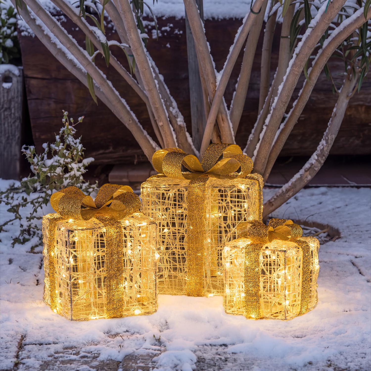 Set 3 Pacchi Regalo in acrilico, 150 Dual Color LED bianco caldo e bianco freddo  13