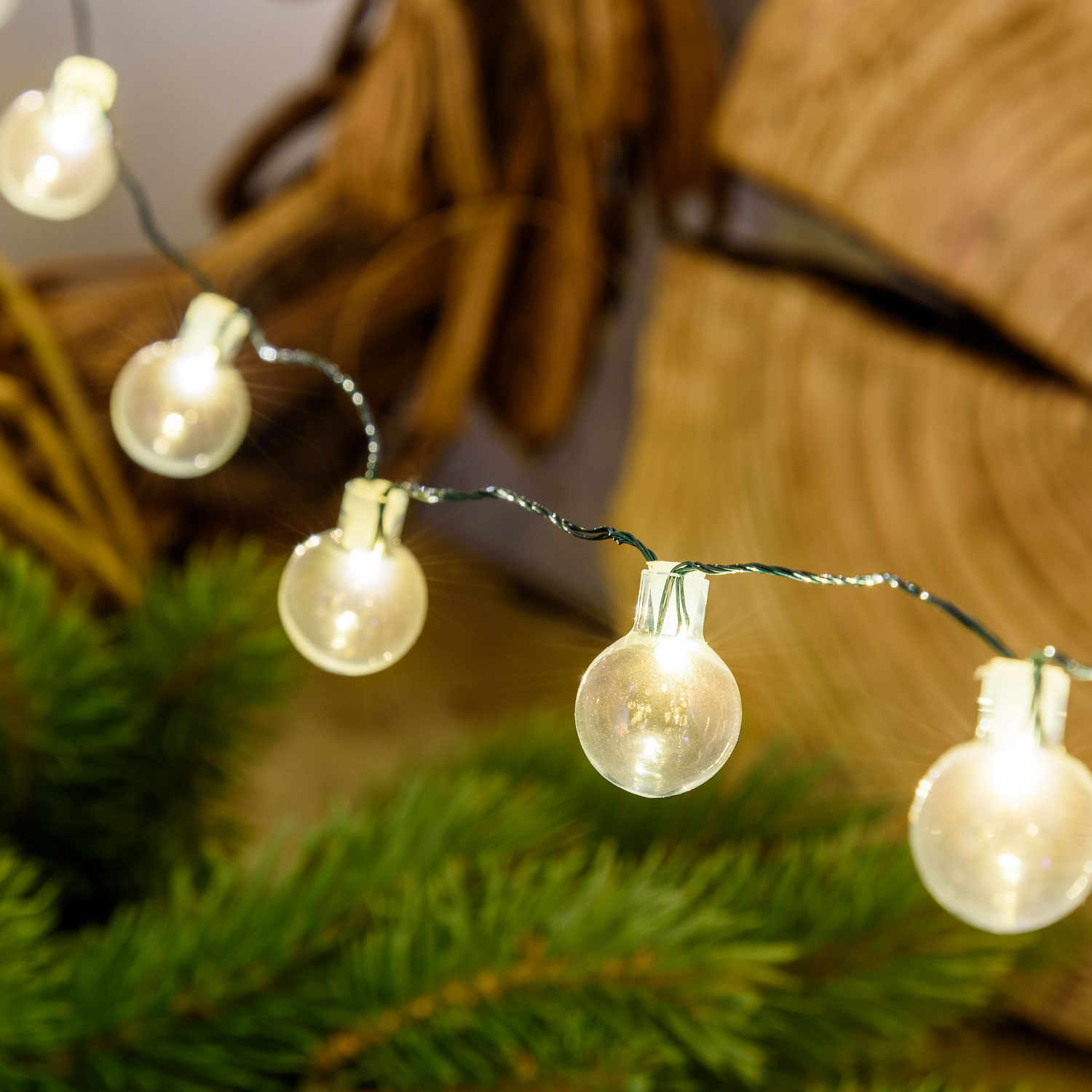 Deko-Lichterkette mit 80 Kugeln aus transparentem Glas, warmweiß 1 Deko-Lichterkette mit 80 Kugeln aus transparentem Glas, warmweiß 1