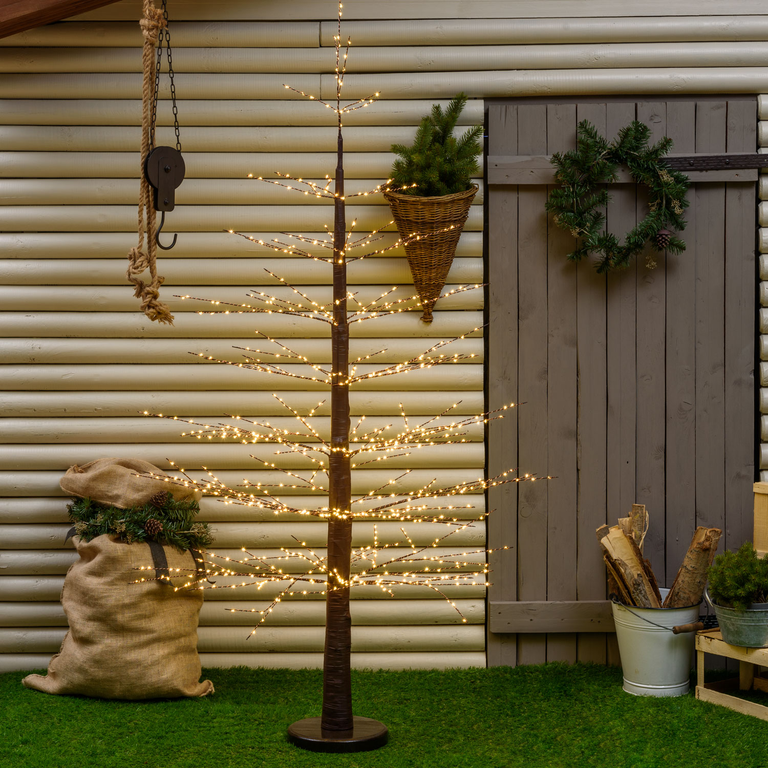 Brauner Kiefer LED Baum h 190 cm, MicroLEDs warmweiß 1 Brauner Kiefer LED Baum h 190 cm, MicroLEDs warmweiß 1