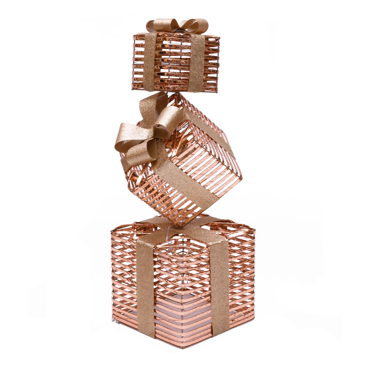 Set 3 Pacchi Regalo a coste 3D Rose Gold, h 73 cm, 350 microled bianco caldo 2